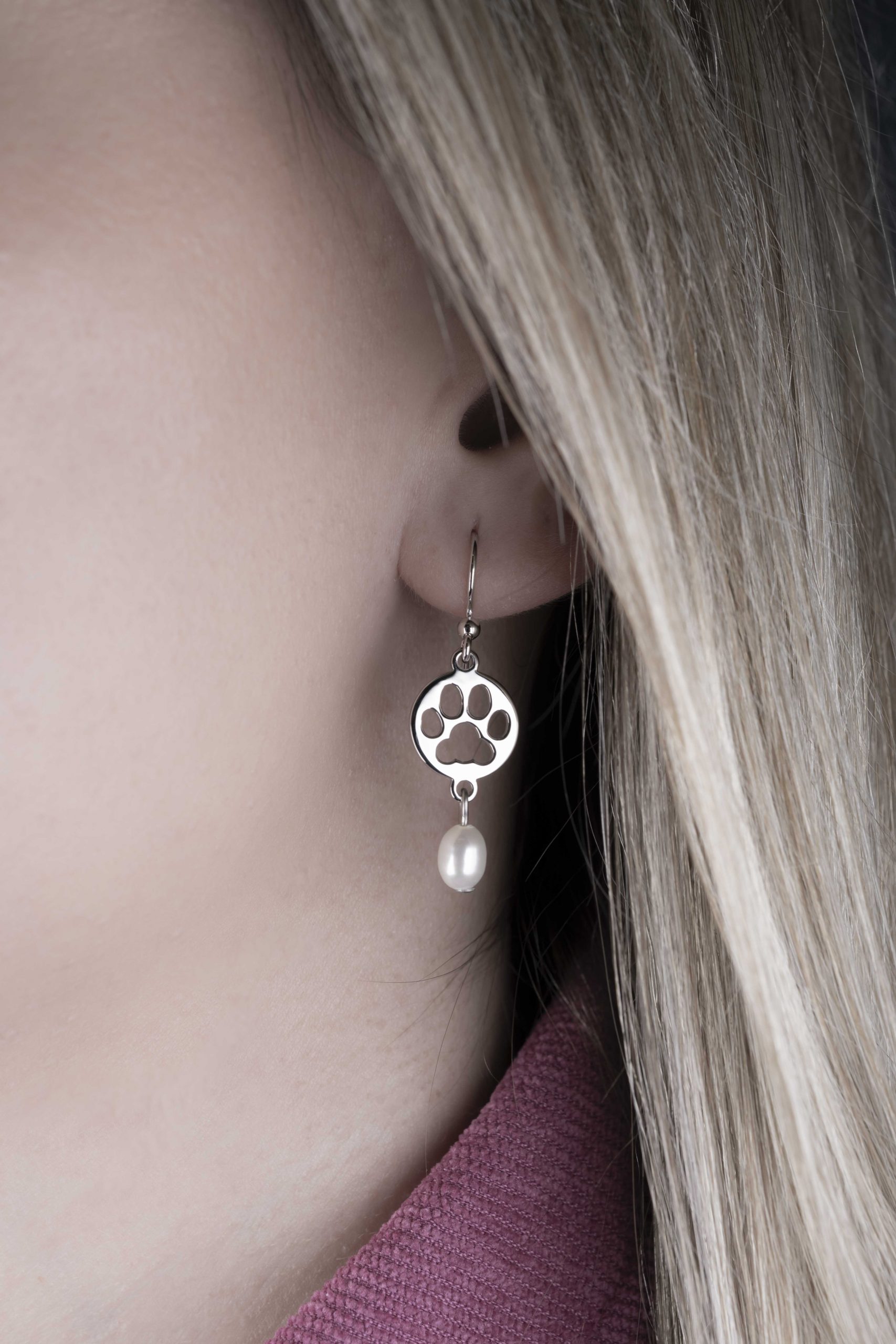 Náušnice  mačacie labky Izabela + perla slza