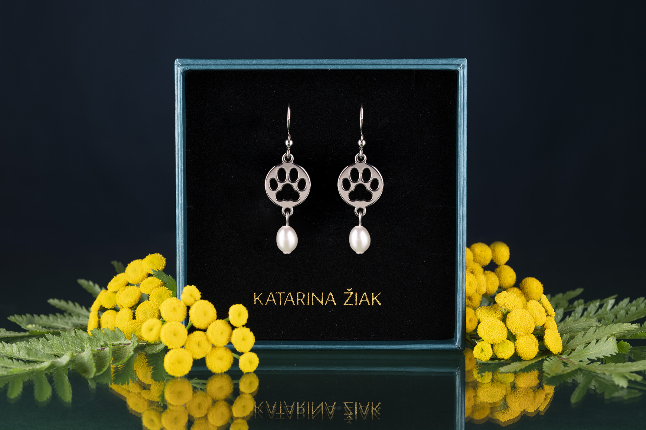 Náušnice  mačacie labky Izabela + perla slza