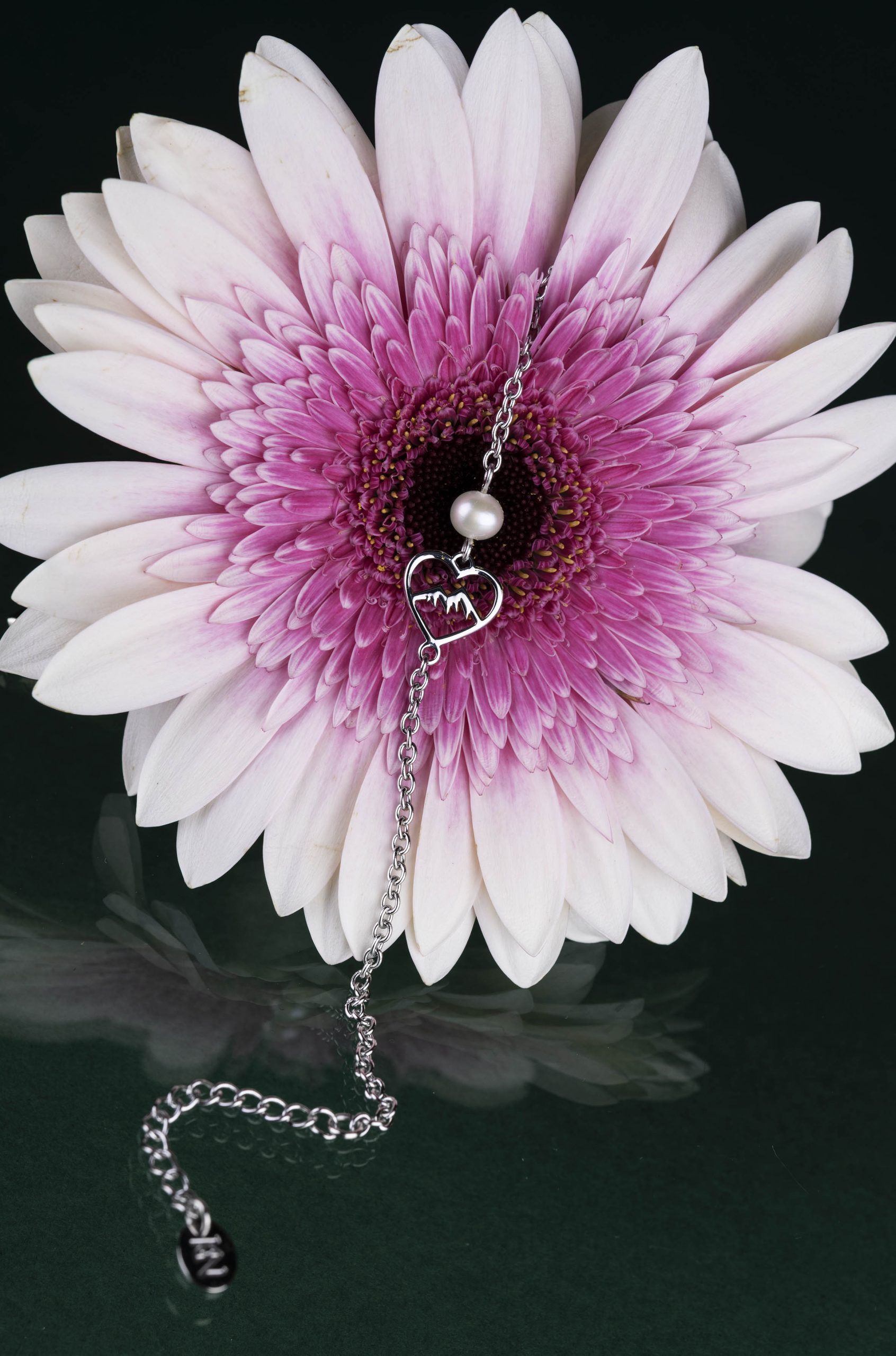 Náramok hory srdce mini – retiazka + perla