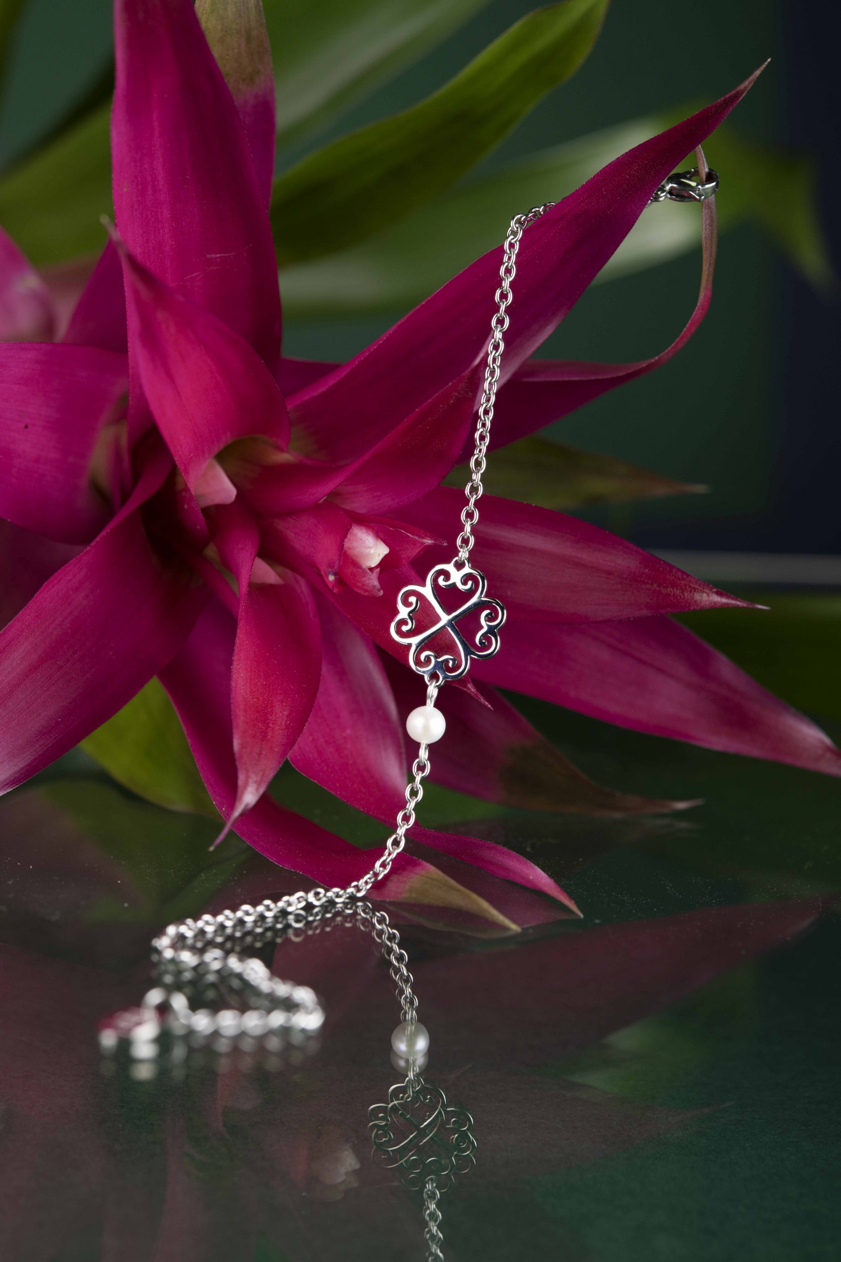 Náramok štvorlístok 2- retiazka + perla