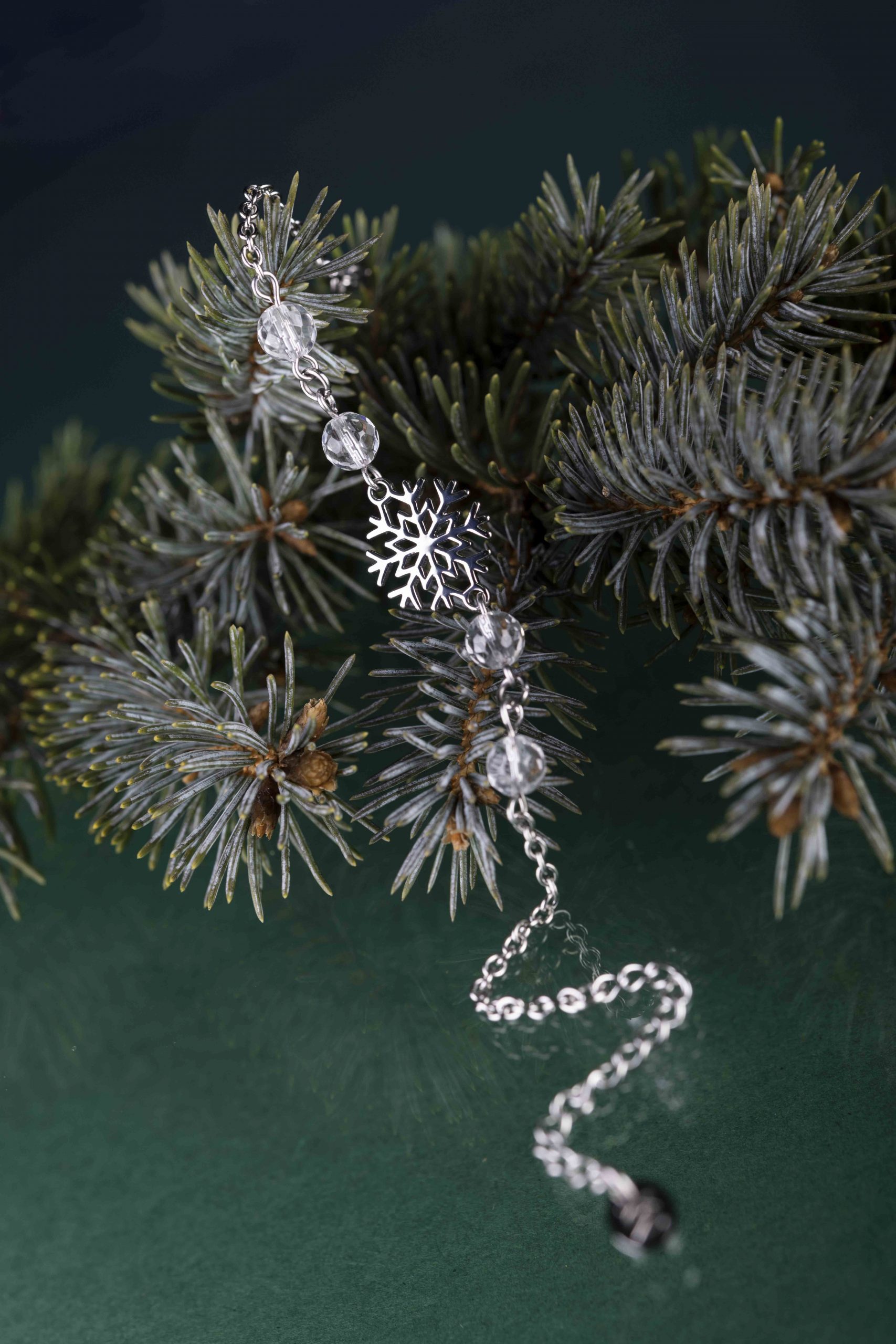 Náramok snehová vločka 3 – retiazka + 4 x krištáľ