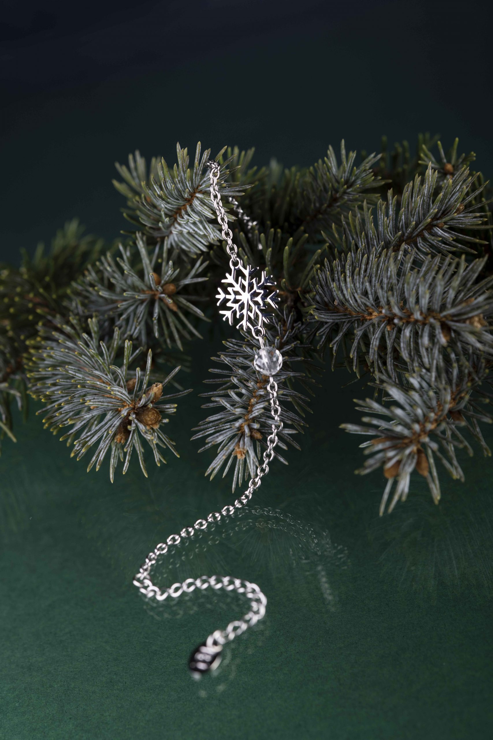 Náramok snehová vločka 3 – retiazka + 1 krištáľ