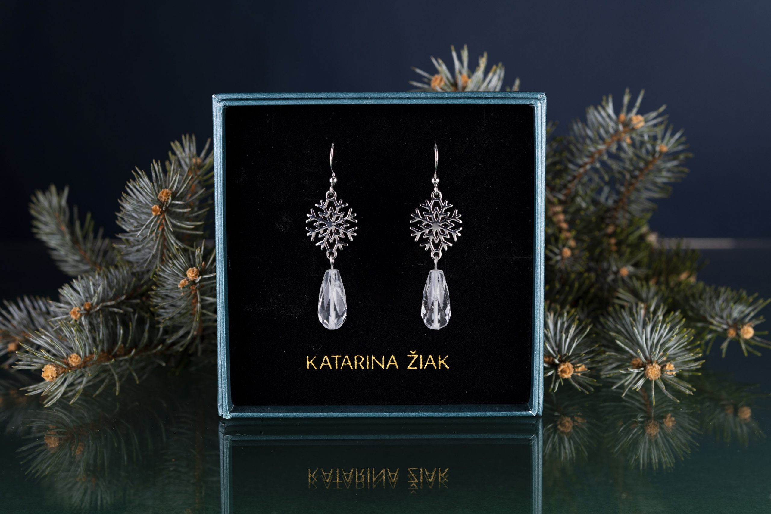 Náušnice snehová vločka 3 mini+krištáľ slza - háčik