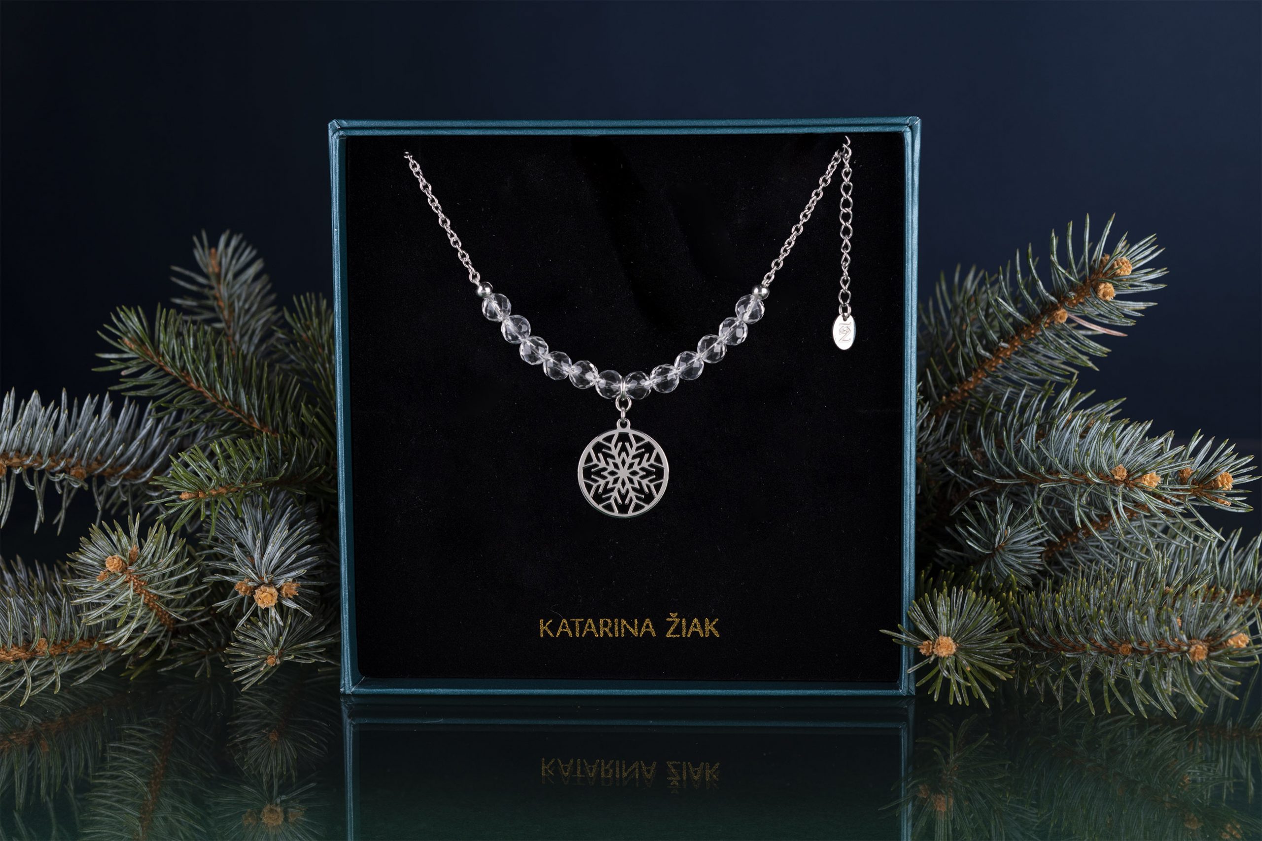 Náhrdelník - snehová vločka 2cm 2 + krištáľ