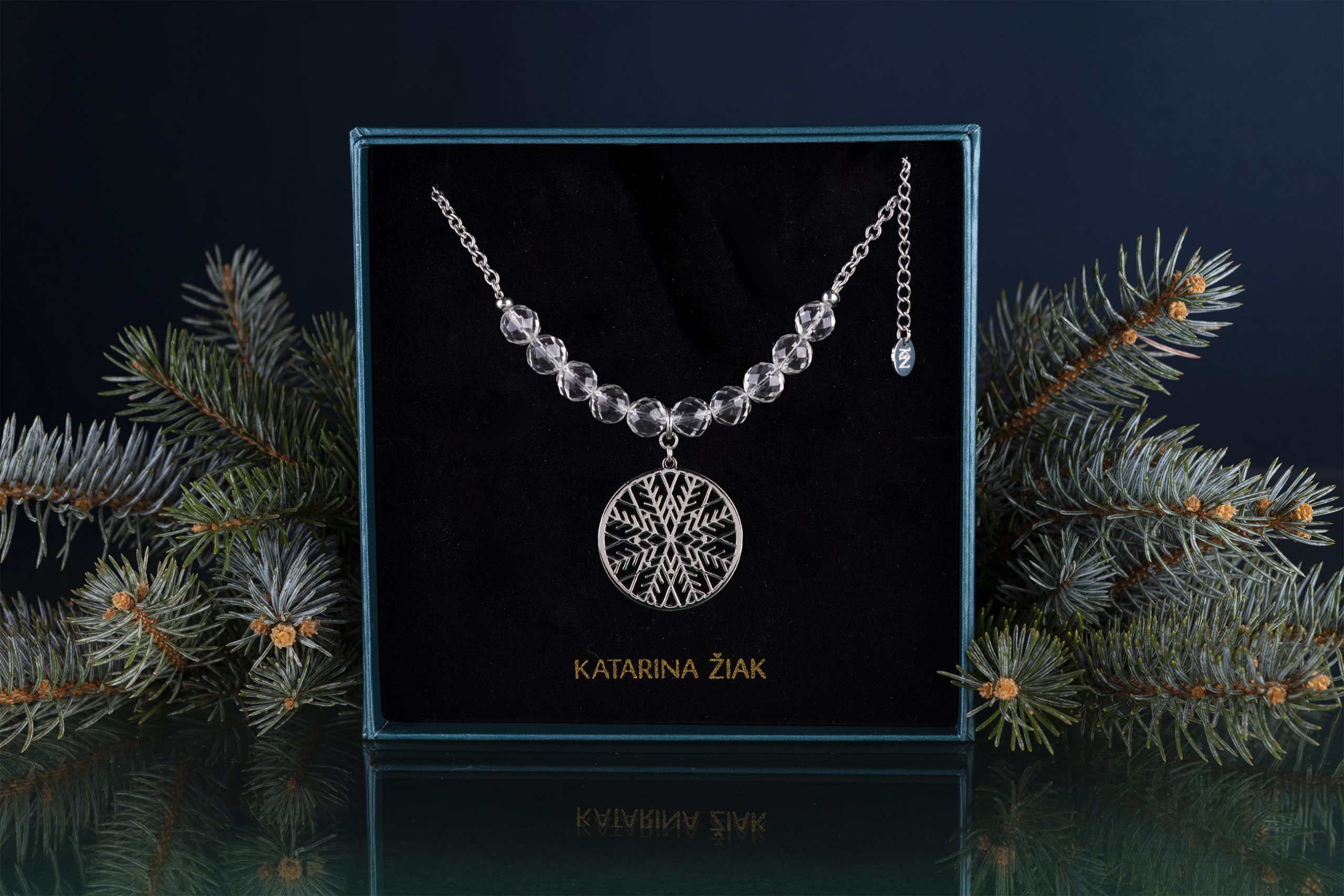 Náhrdelník - snehová vločka 3cm 2+ krištáľ