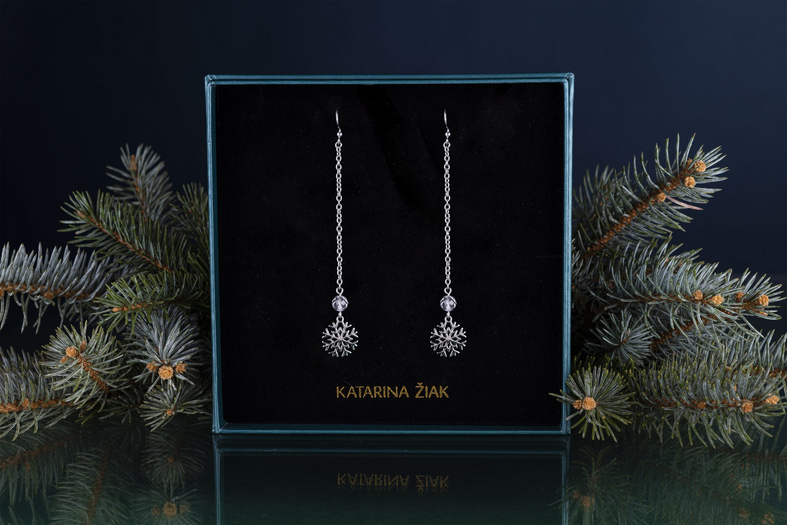 Náušnice snehová vločka 3 mini na retiazke + krištáľ