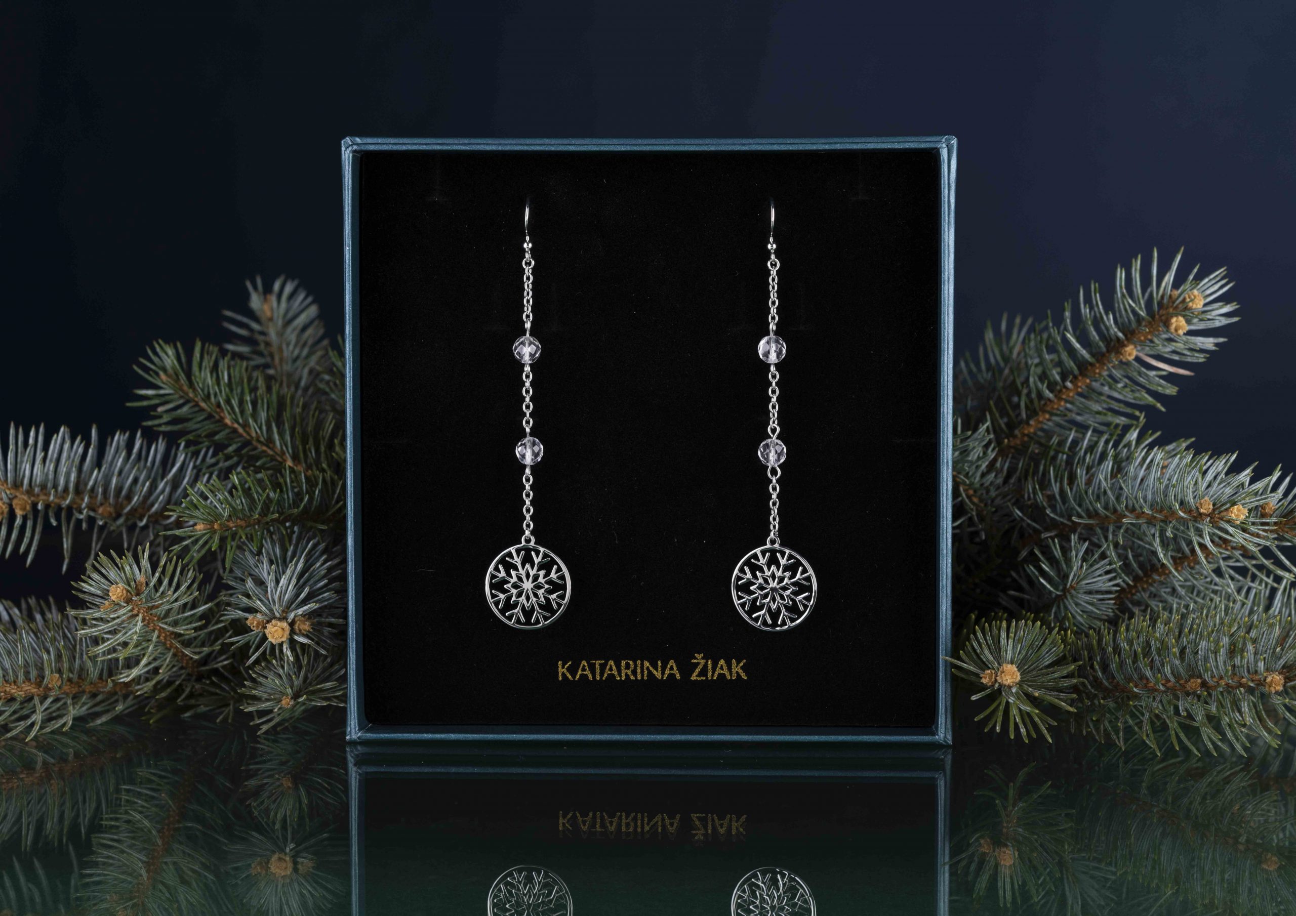 Náušnice snehová vločka 2cm 1 na retiazke + krištáľ