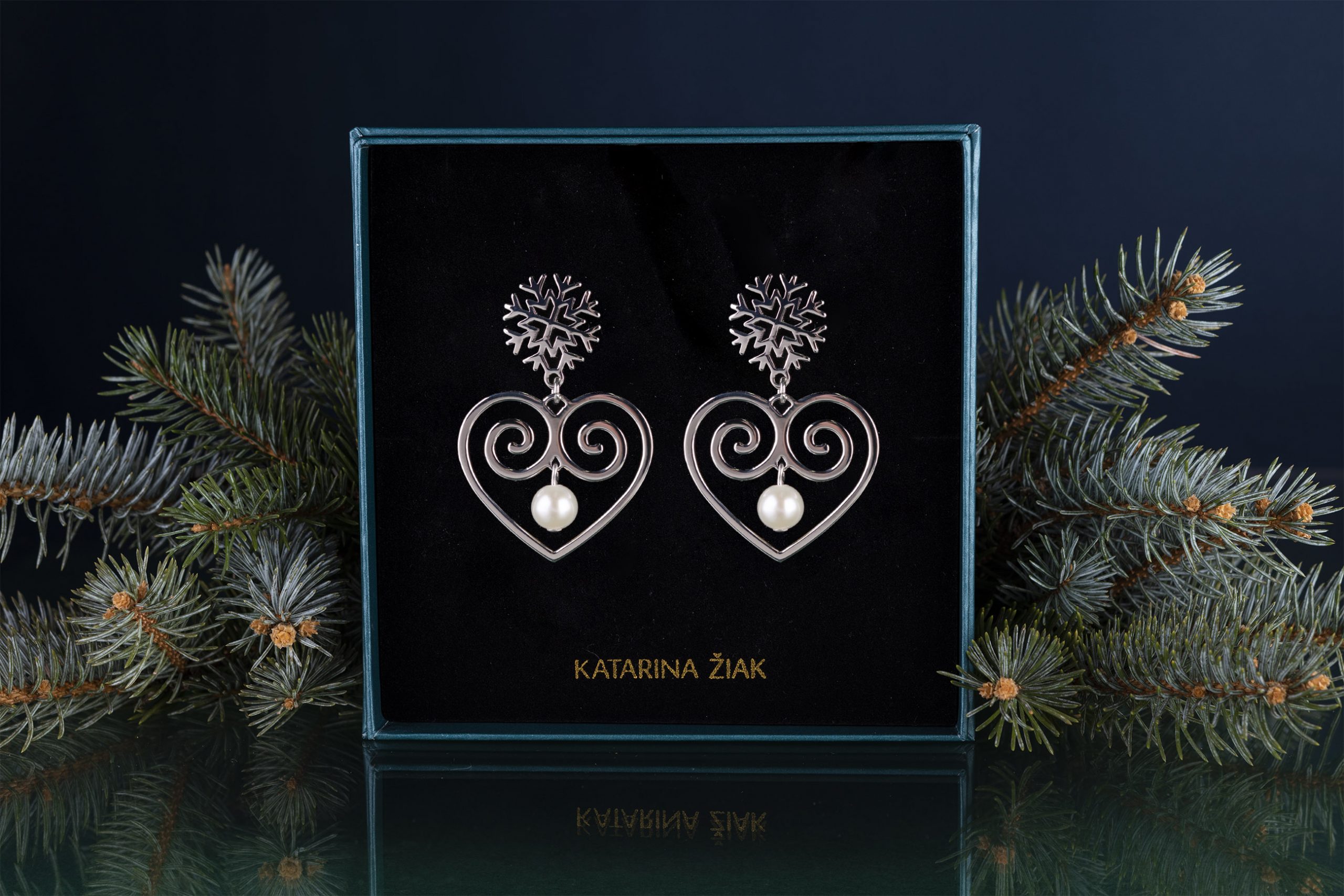 Náušnice snehová vločka - srdce s perlou