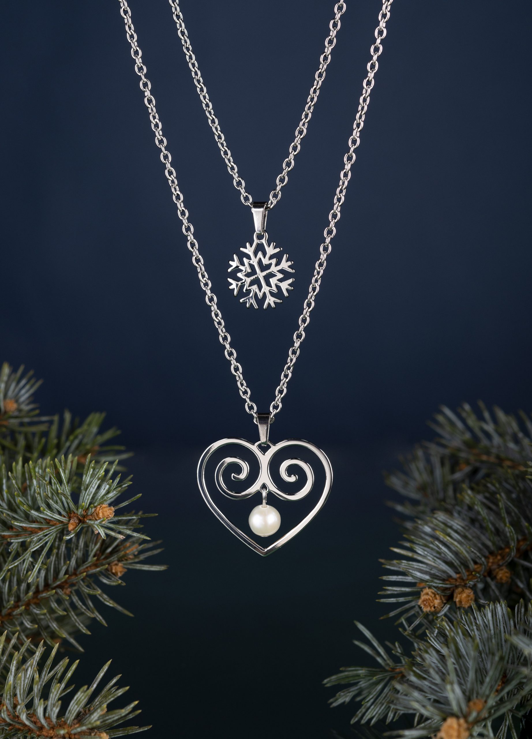 Dvojradový náhrdelník - vločky srdce