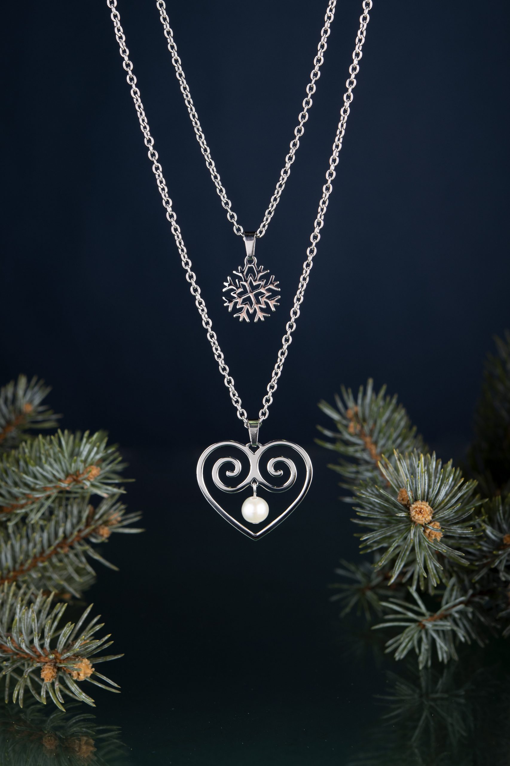Dvojradový náhrdelník - vločky srdce