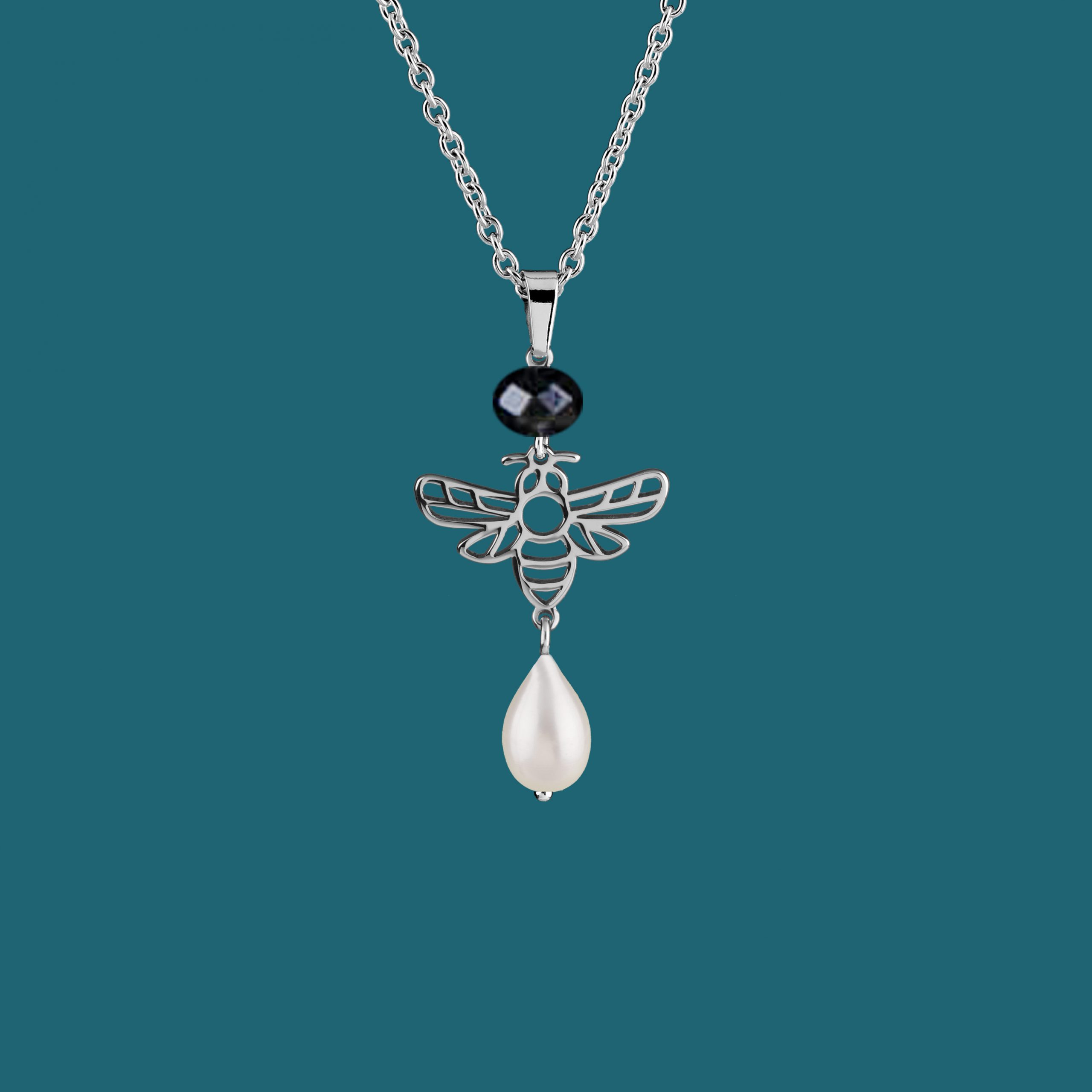 Prívesok včela 6 + perla slza + ónyx