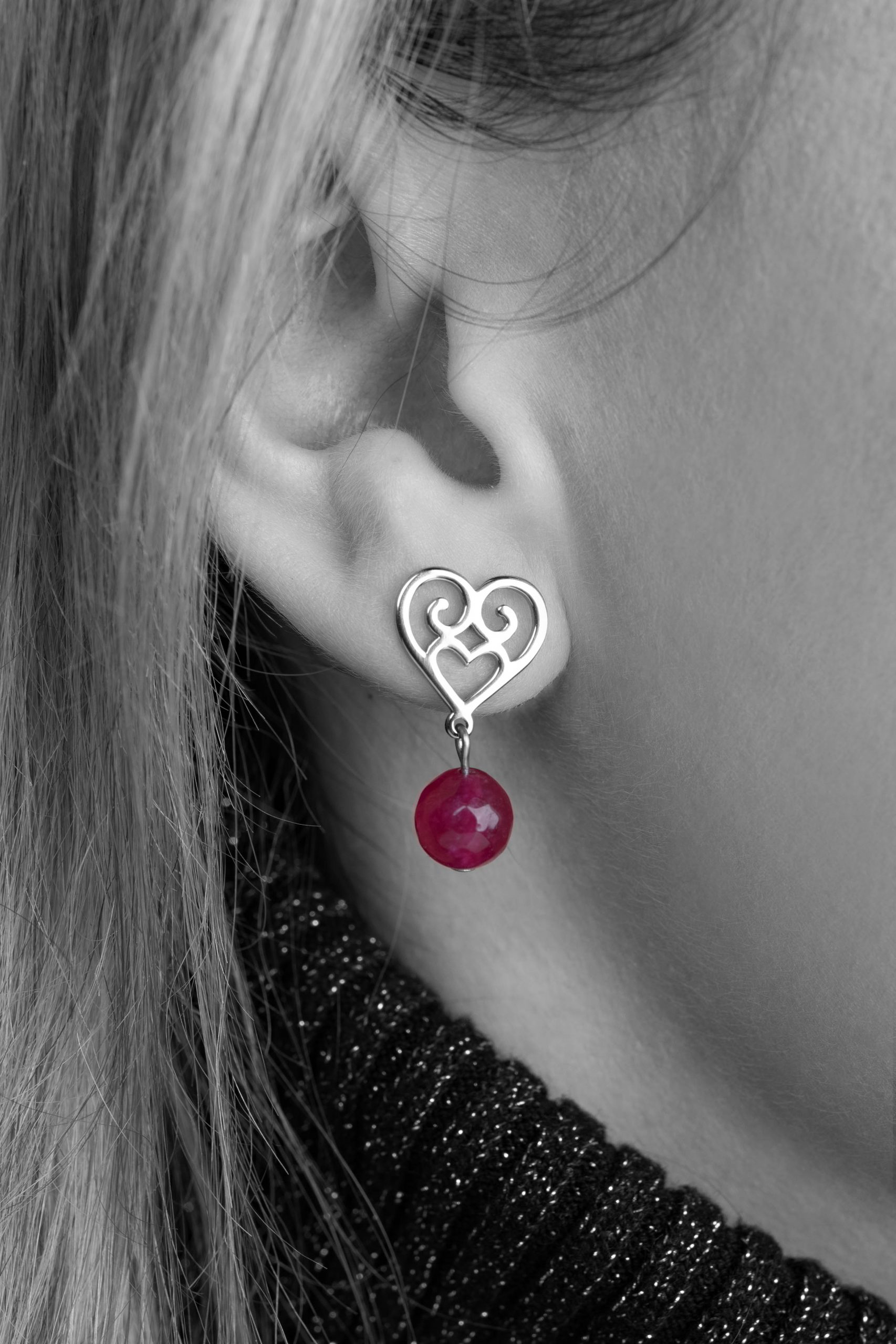 Napichovacie náušnice srdiečko Polomka 2 + rubínový achát
