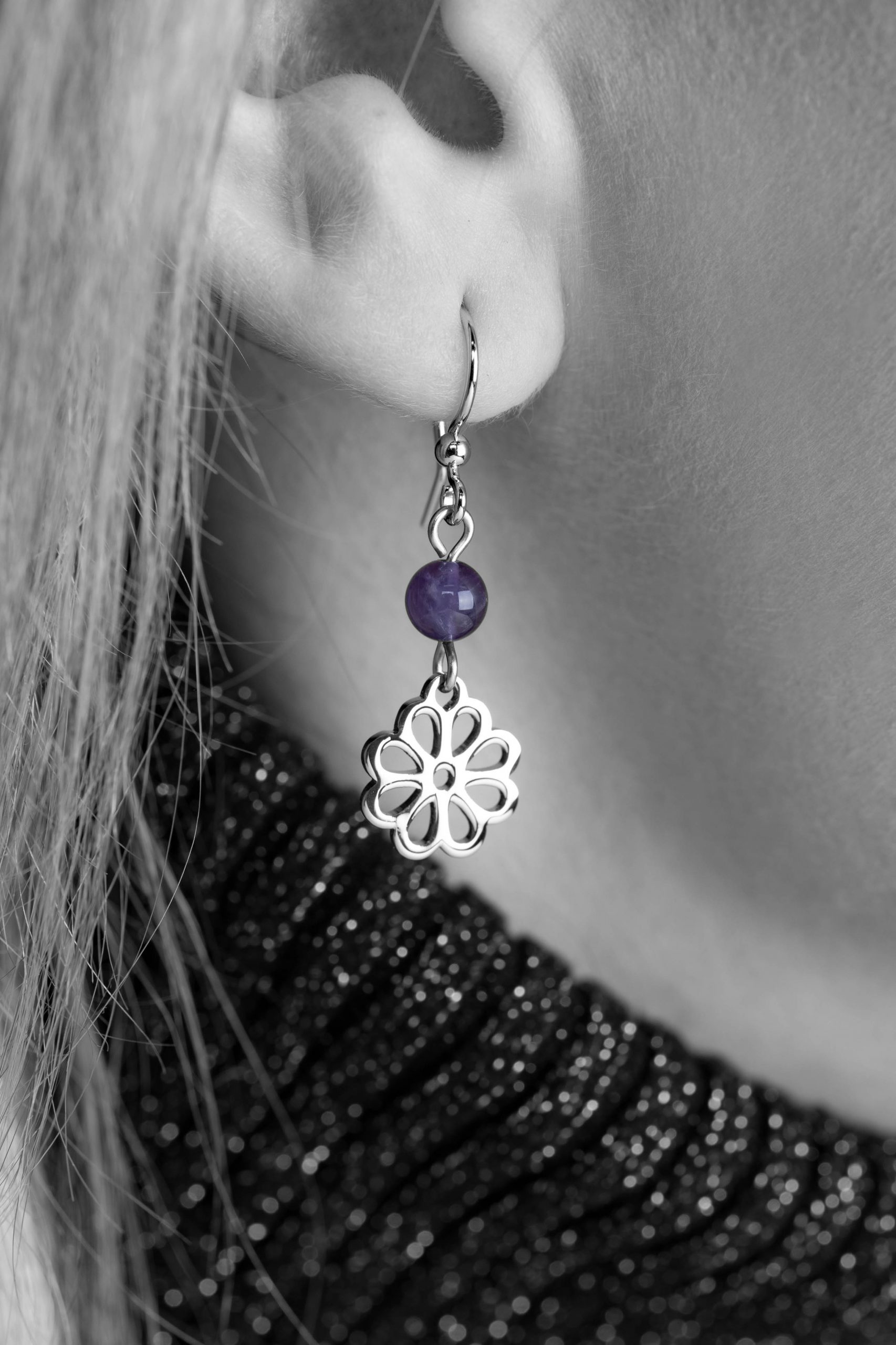 Náušnice margarétka Závadka 1 + ametyst