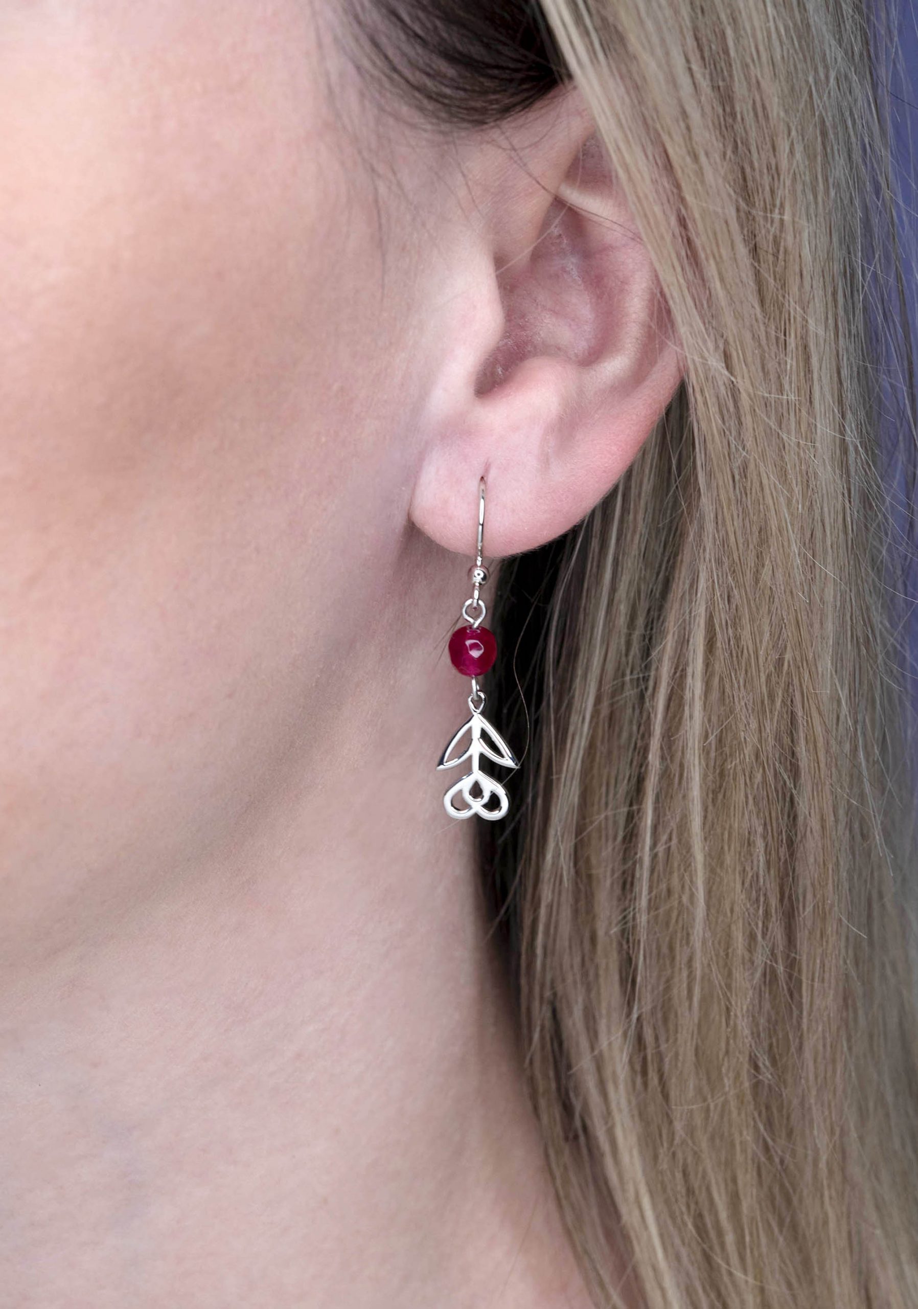 Náušnice srdiečko s lístkom Polomka 3 + rubínový achát