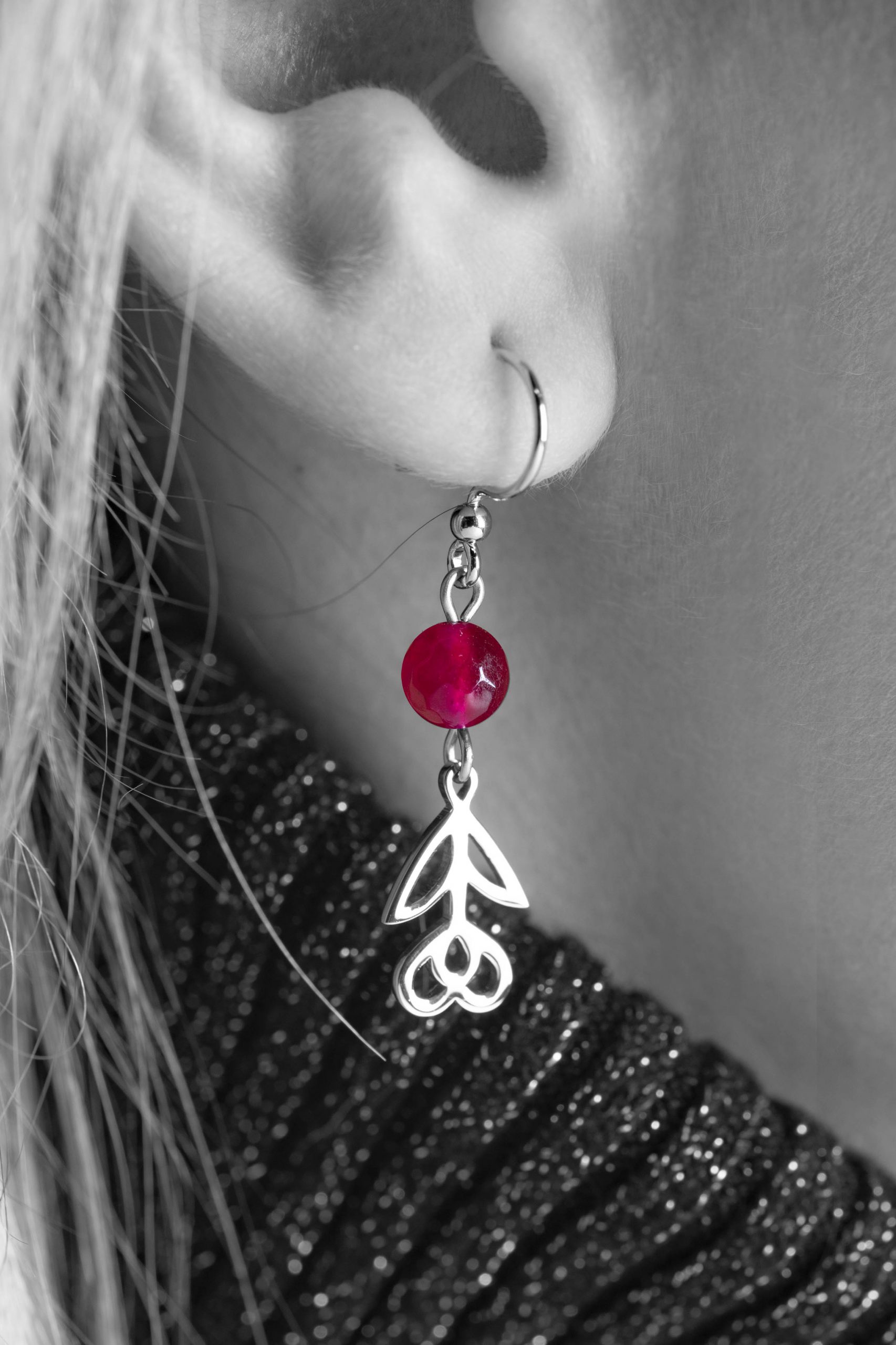 Náušnice srdiečko s lístkom Polomka 3 + rubínový achát