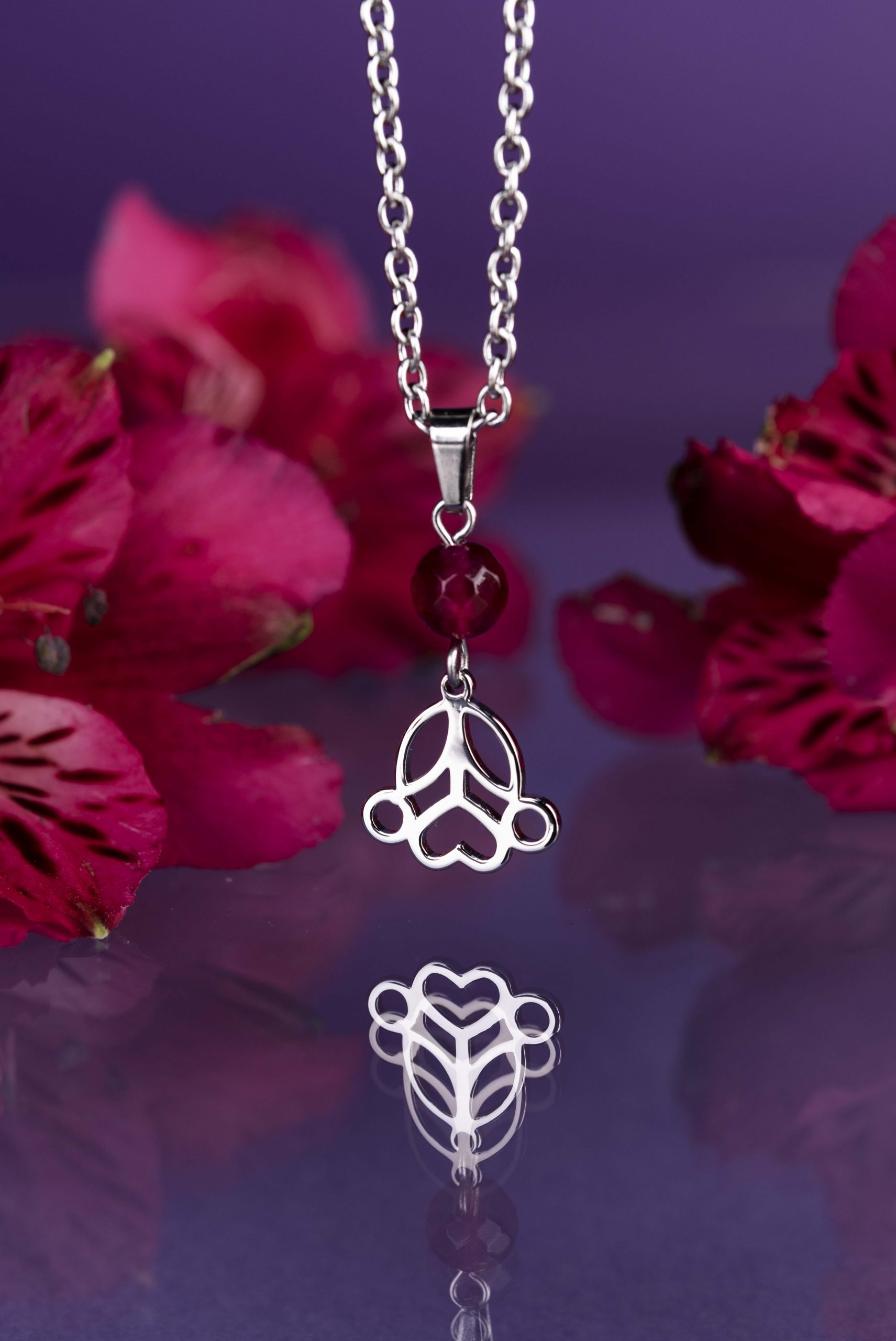 Prívesok srdiečko ornament 1 Polomka + rubínový achát