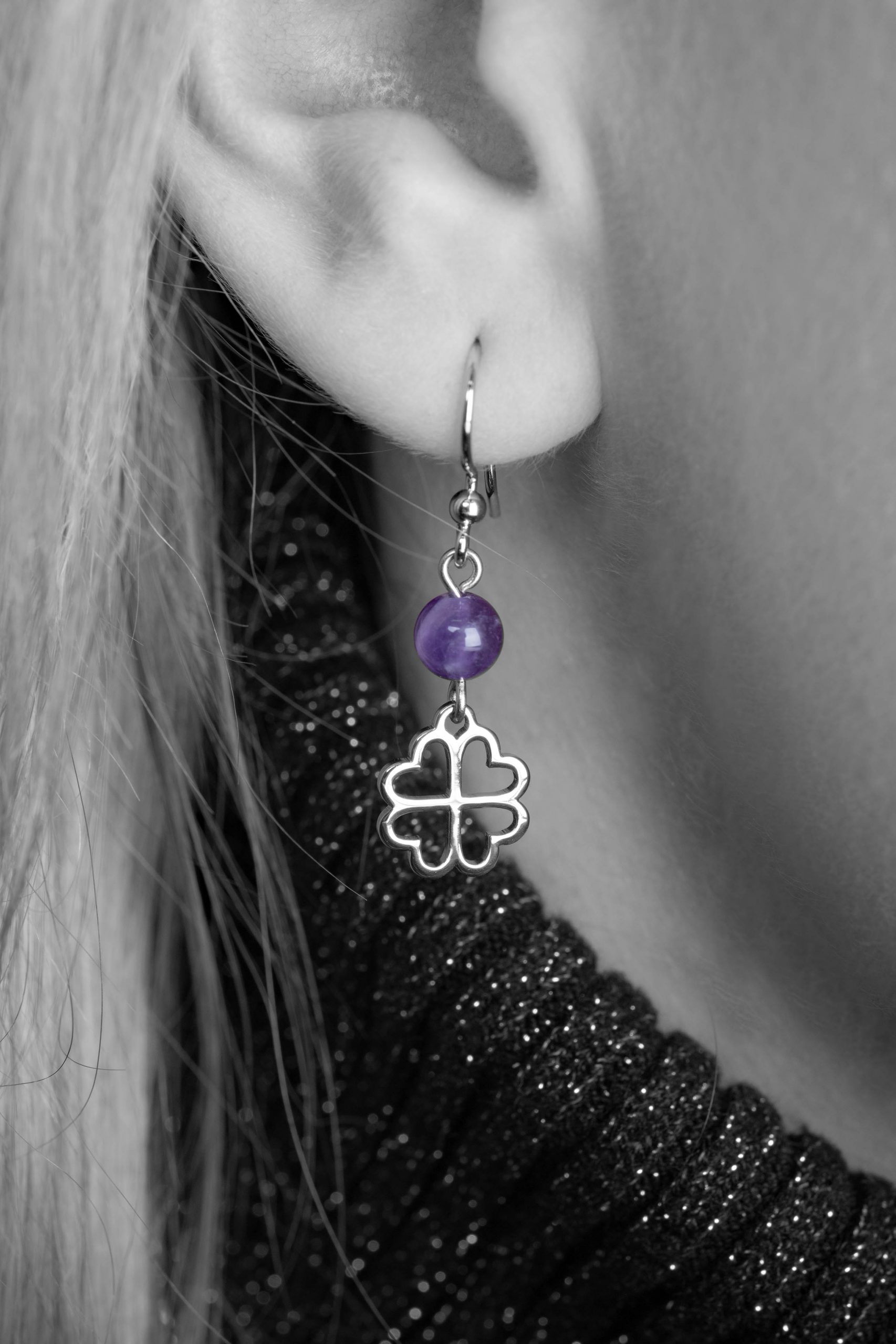 Náušnice štvorlístok Závadka 1 + ametyst