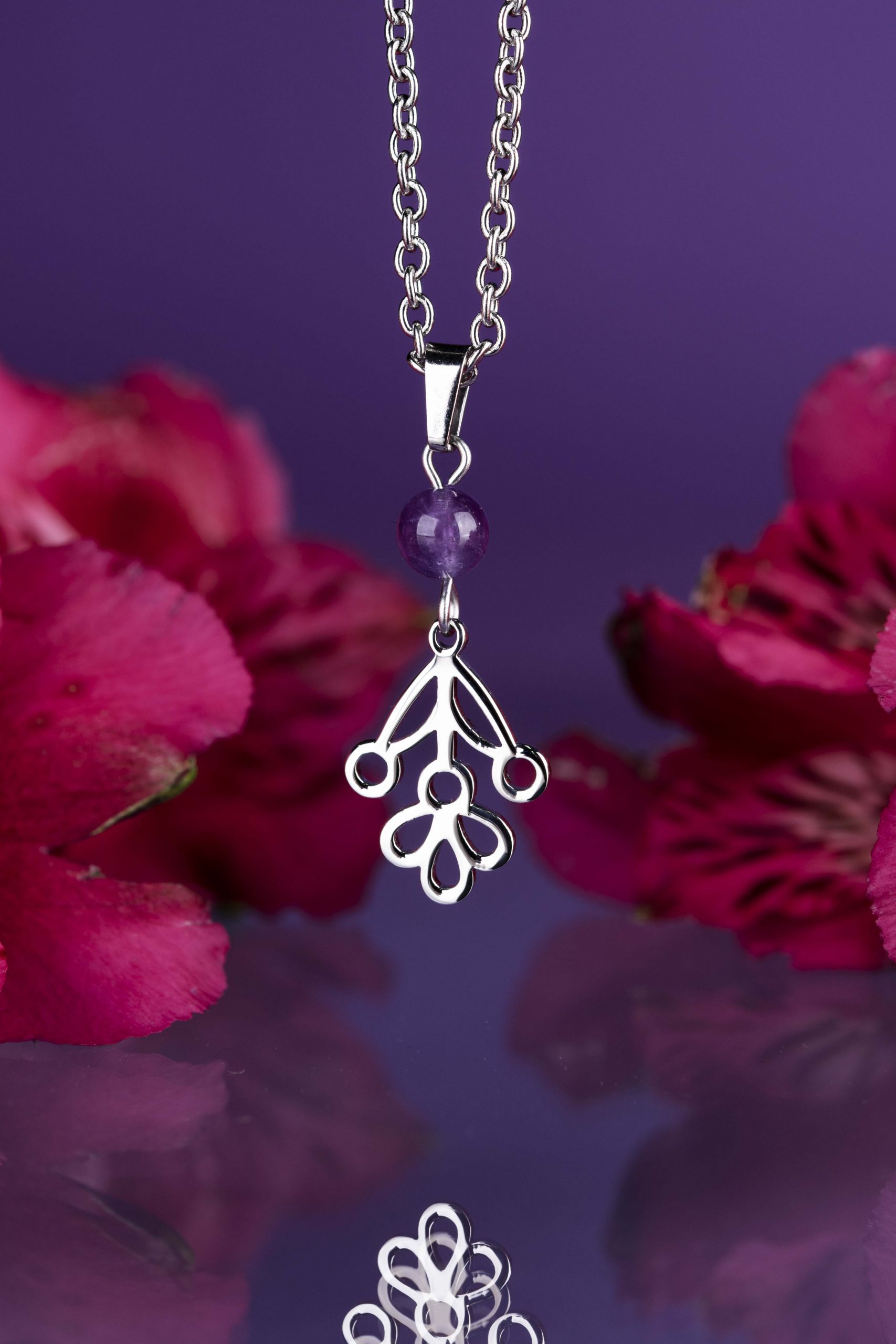 Prívesok trojlístok s lístkom Závadka + ametyst