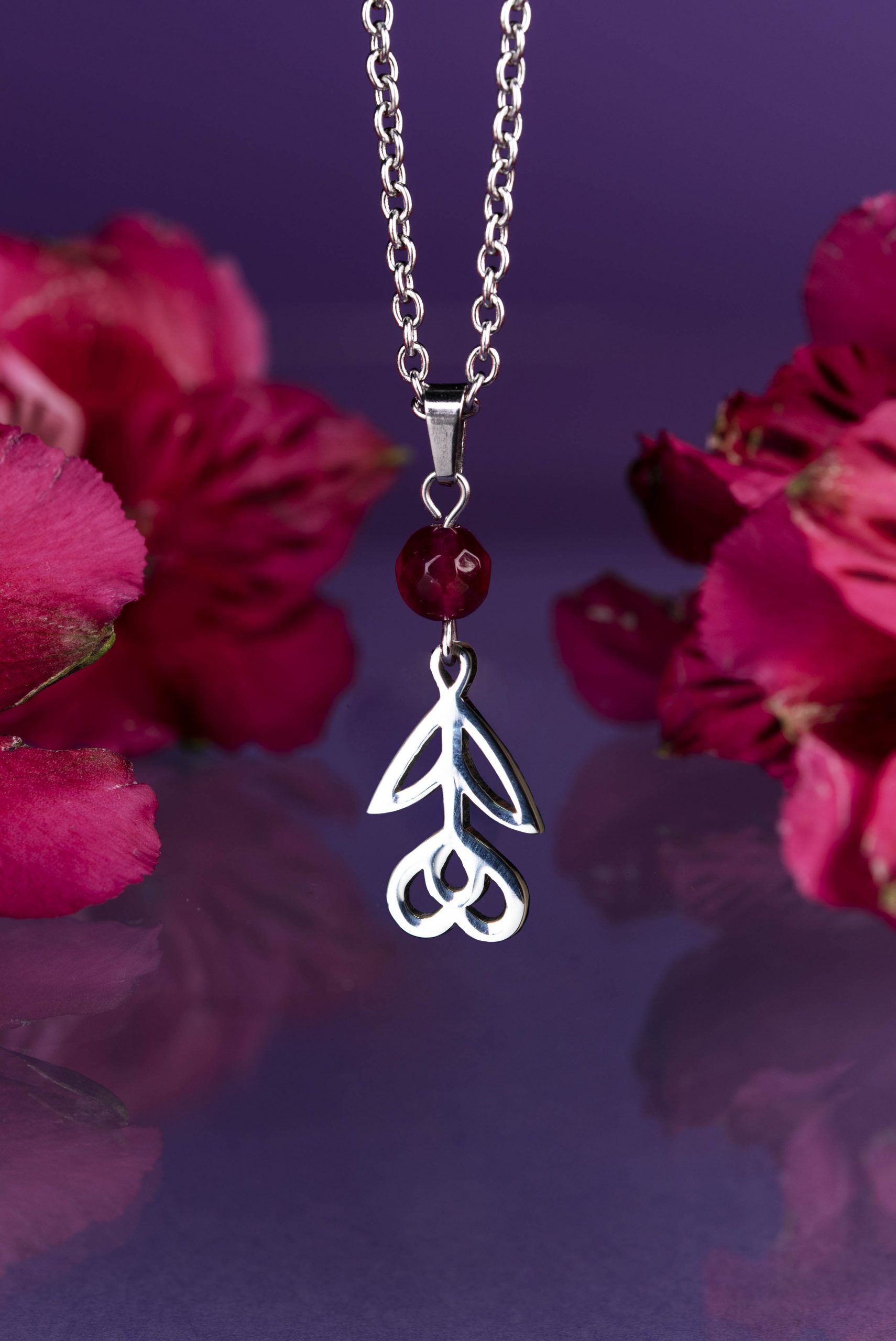 Prívesok srdiečko s lístkom Polomka 3 + rubínový achát