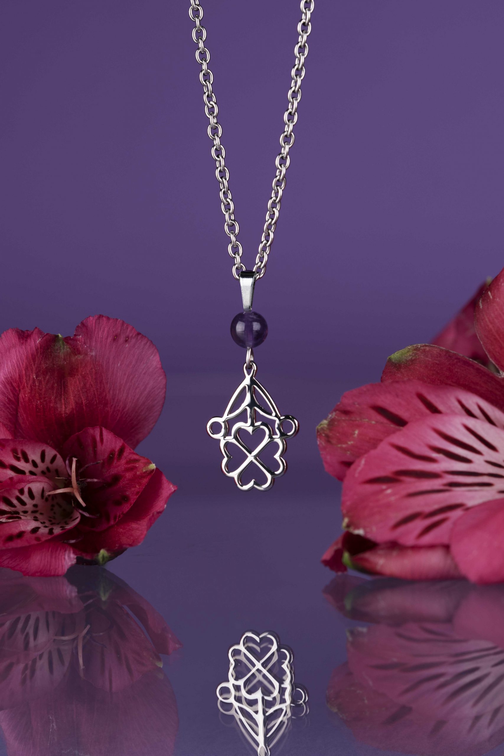 Prívesok štvorlístok s lístkom Závadka + ametyst