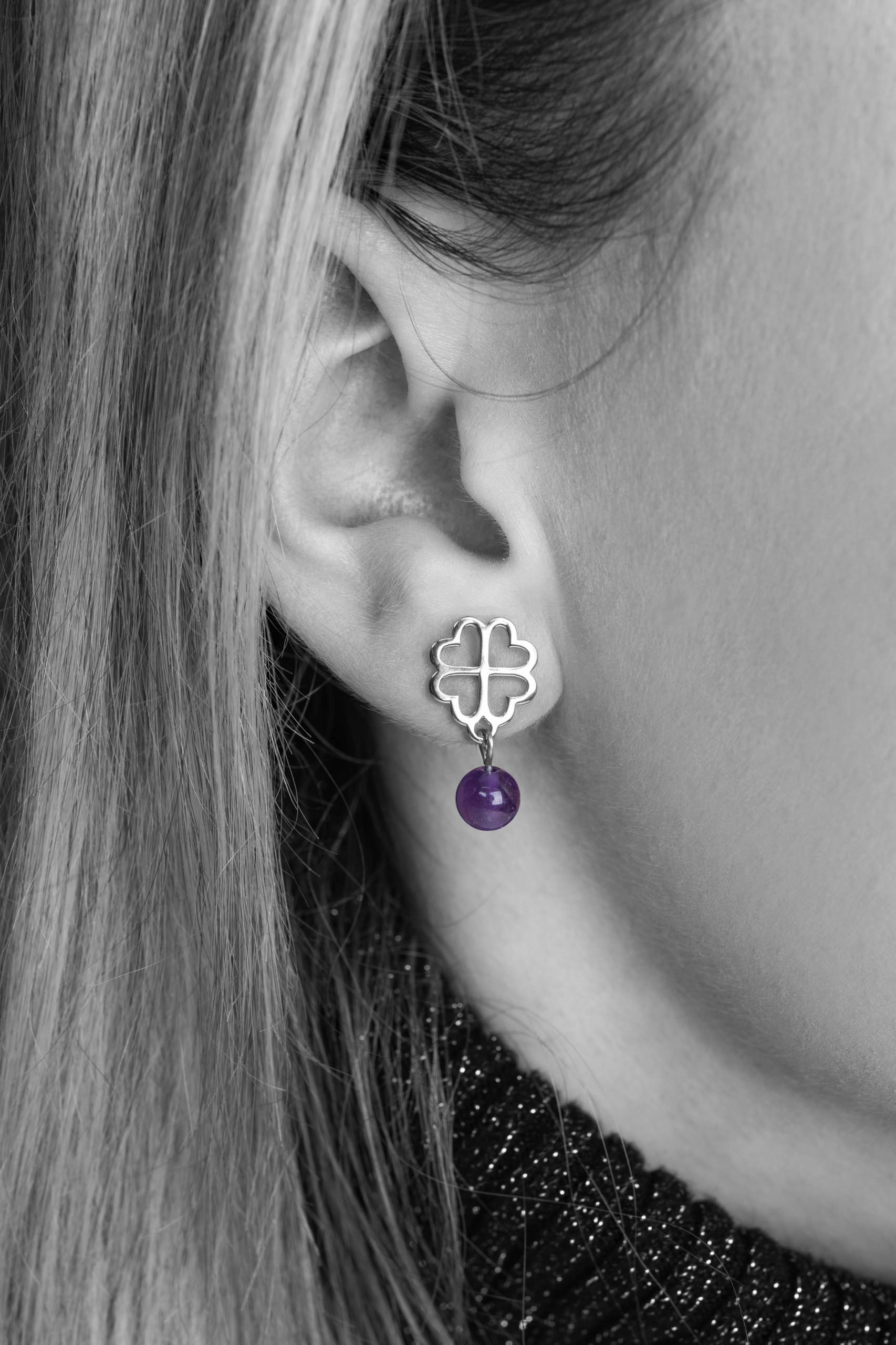Napichovacie náušnice štvorlístok Závadka + ametyst