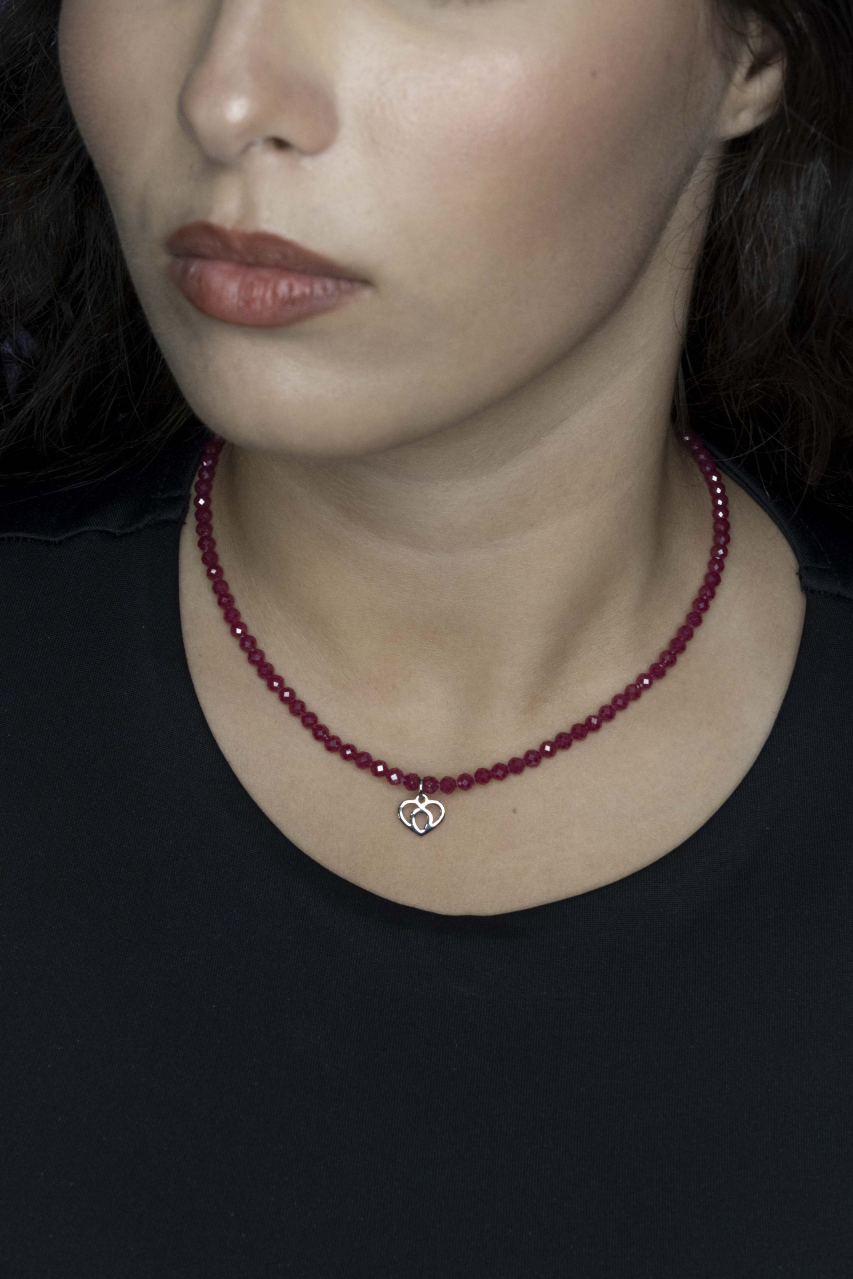 Náhrdelník - srdiečko Polomka 1  + rubínový korund 1