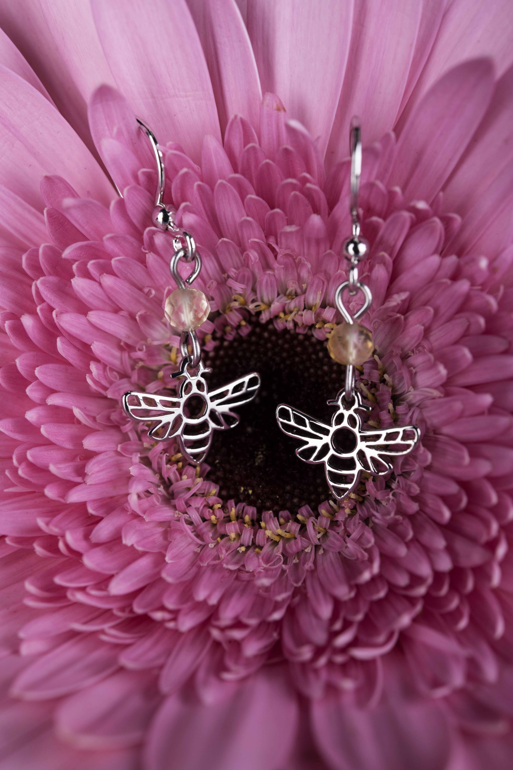 Náušnice včela 4 + brúsený citrín