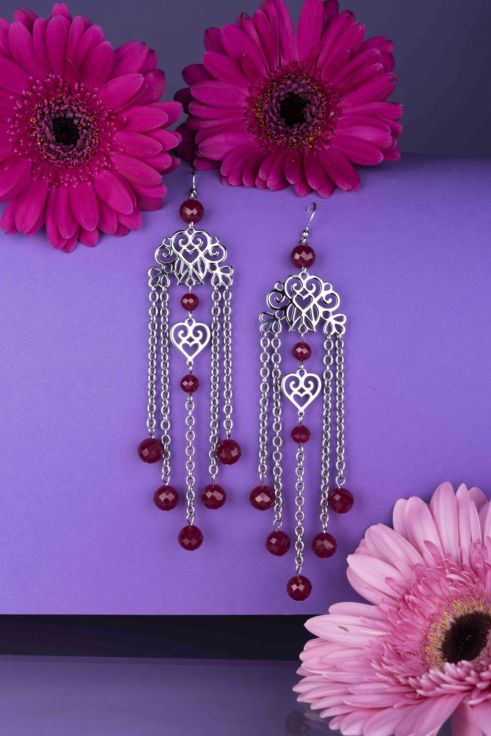 Náušnice srdiečko Polomka ornament 3 + rubínový korund