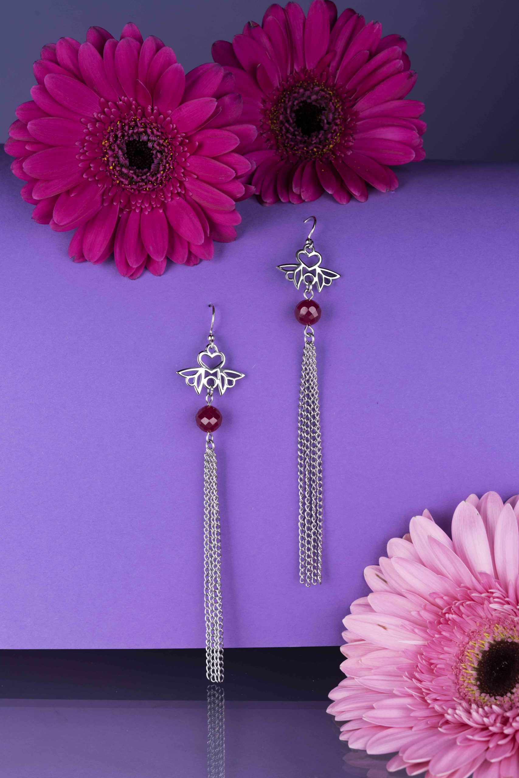 Náušnice srdiečko Polomka ornament 4 +rubínový korund