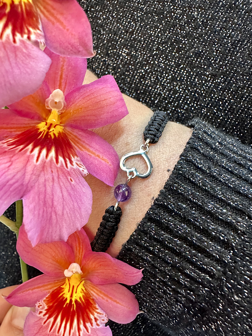 Náramok srdiečko závadka MINI+ fialový amethyst