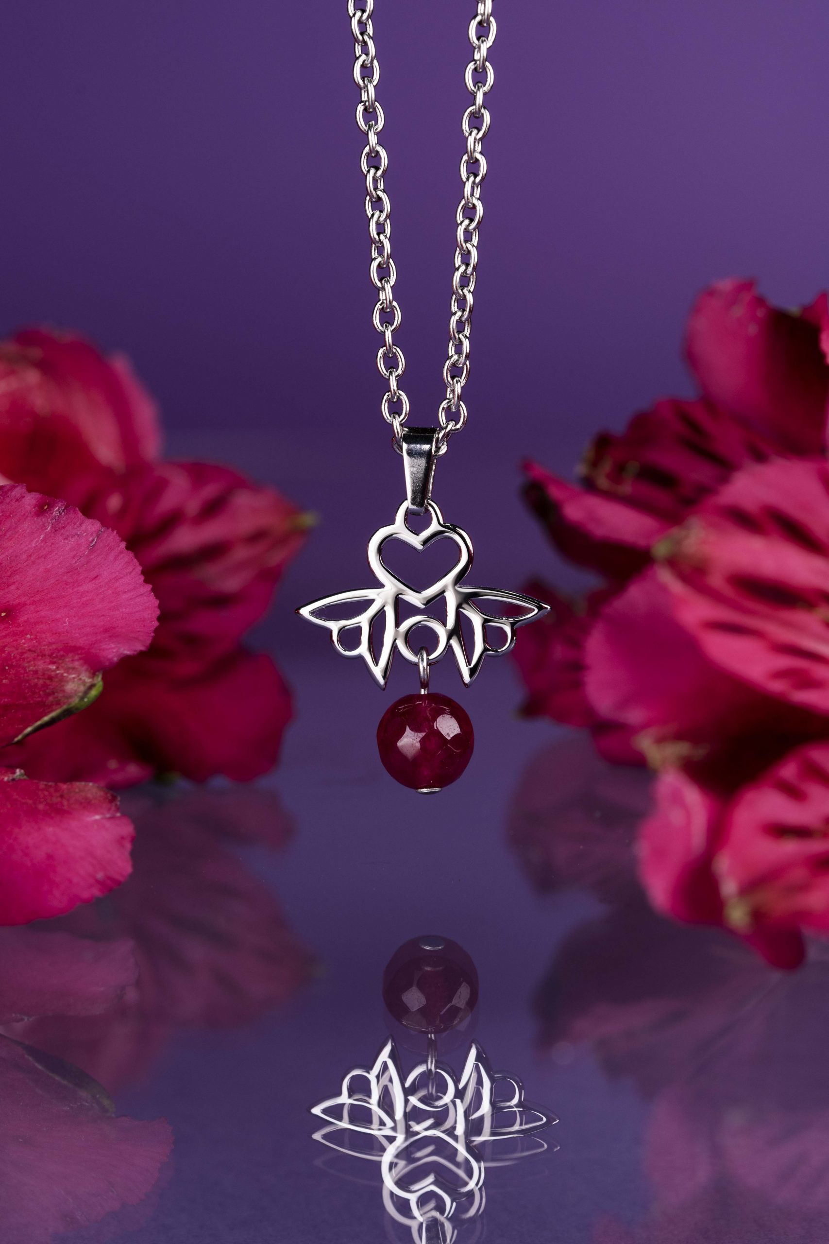 Prívesok srdiečko Polomka ornament 1 + rubínový achát
