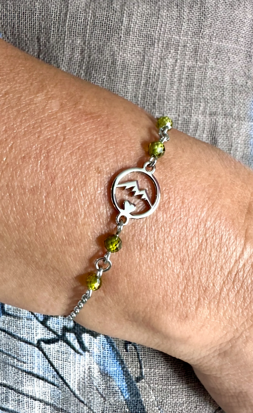 Náramok hory kruh MINI 2 – retiazka + zelený zirkón