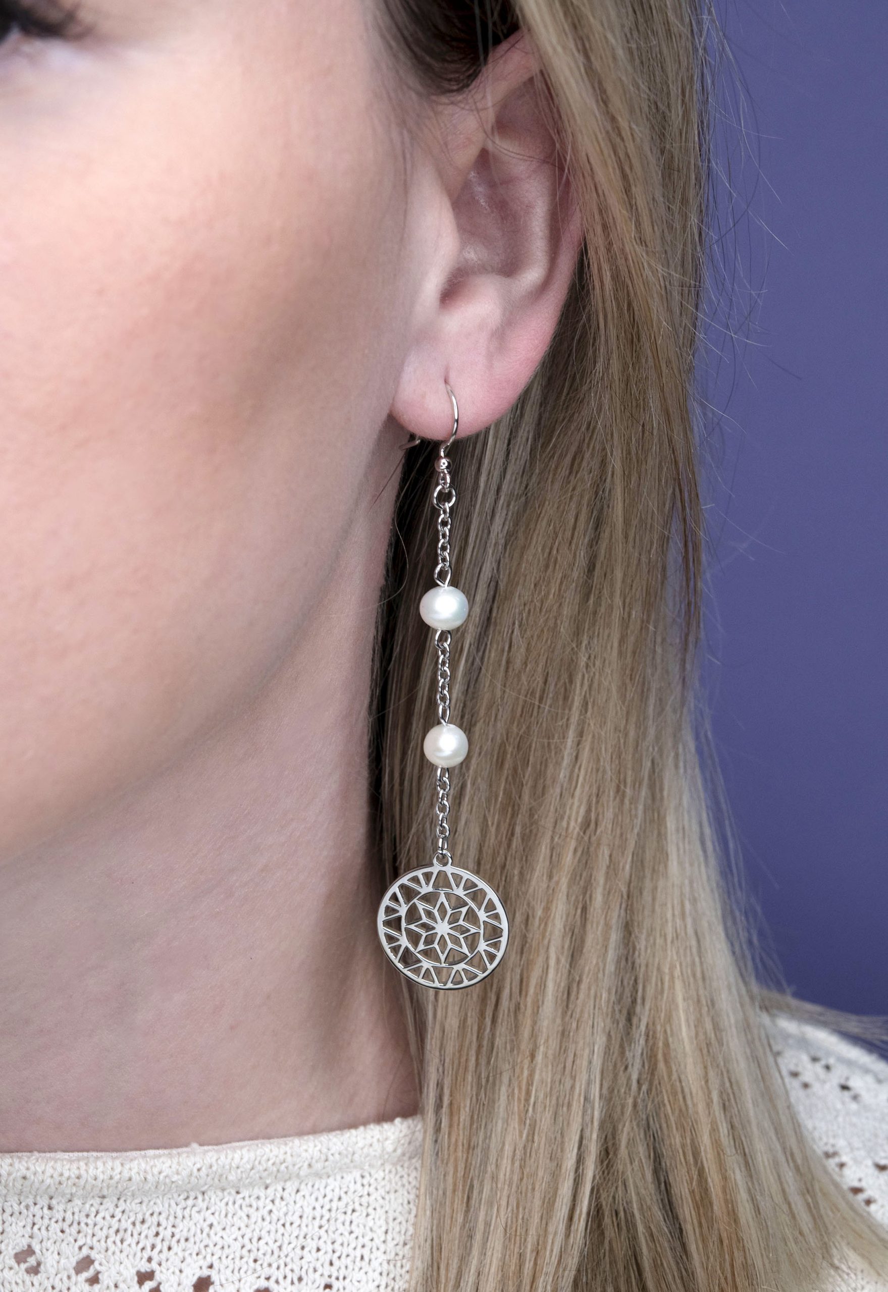 Náušnice kruh hviezda – Pohorela 2cm na retiazke + perly