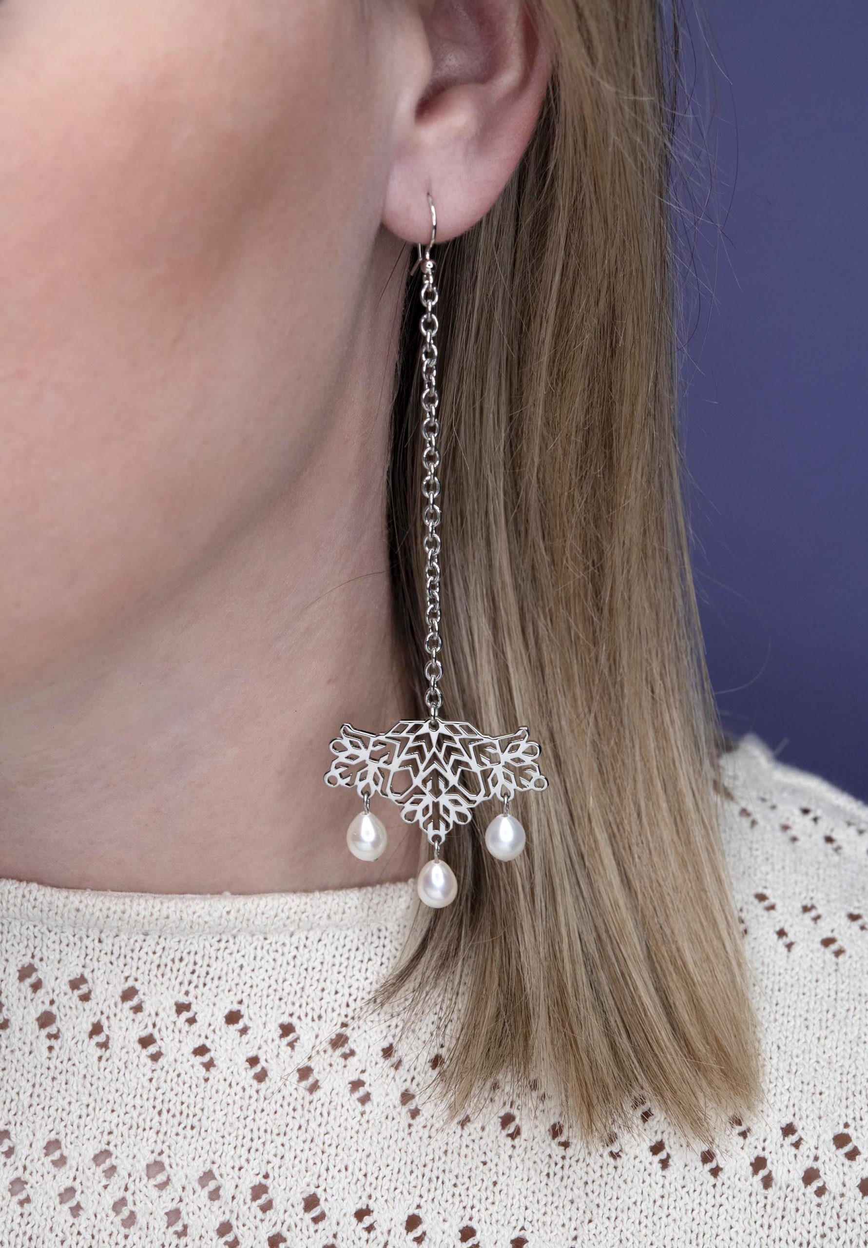 Náušnice Pohorela vejár na retiazke + perly