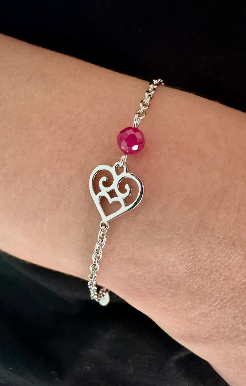 Náramok srdiečko Polomka 2 - retiazka + rubínový korund