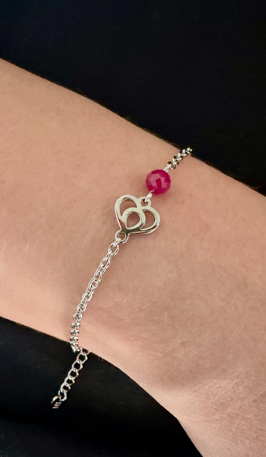 Náramok srdiečko Polomka 1- retiazka +rubínový korund