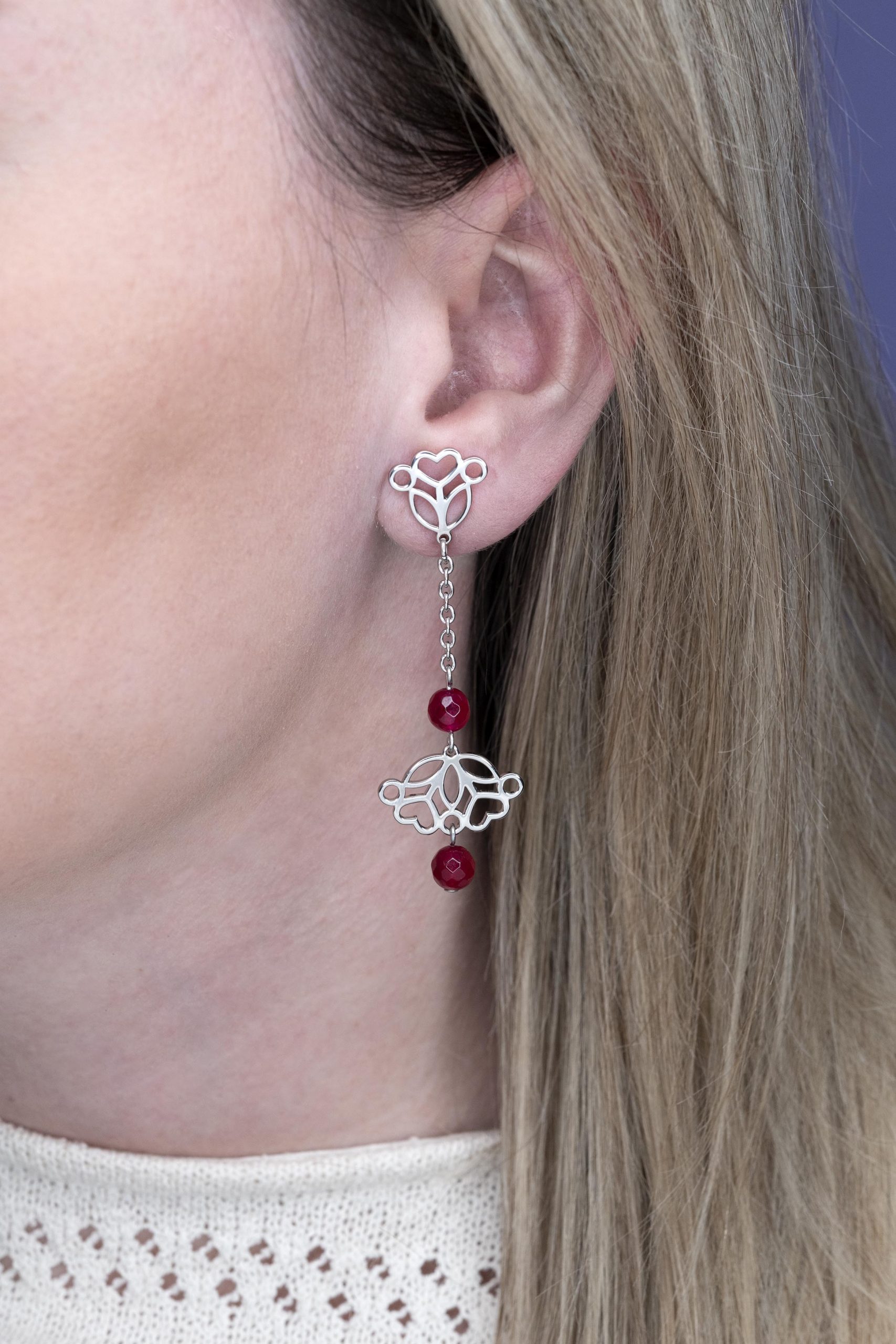 Náušnice srdiečko srdiečko ornament 1 Polomka 2+ rubínový achát