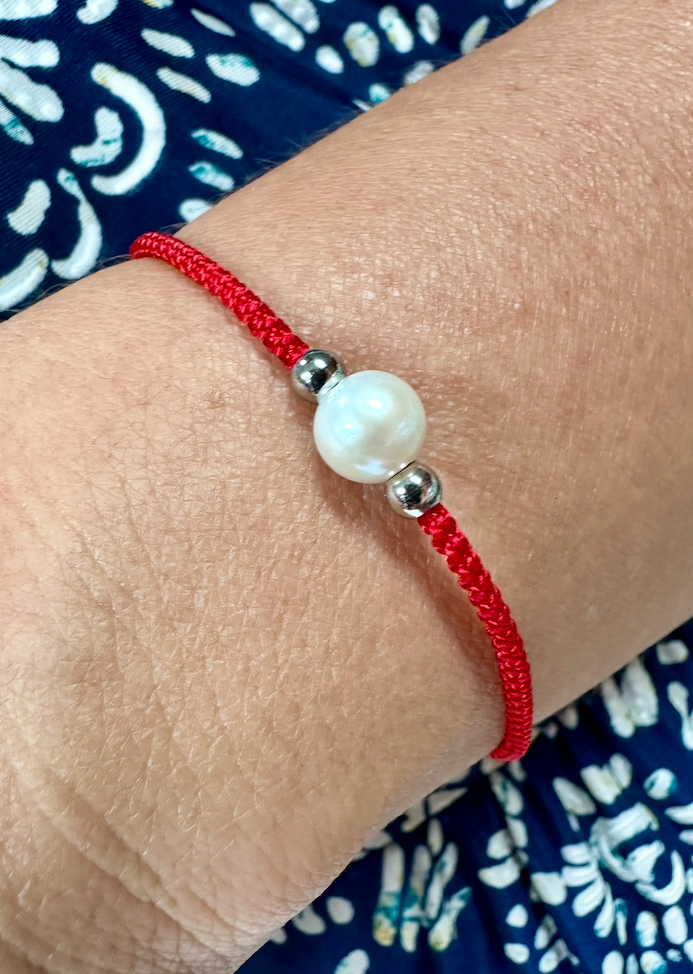 Náramok -  1 perla červená šnúrka