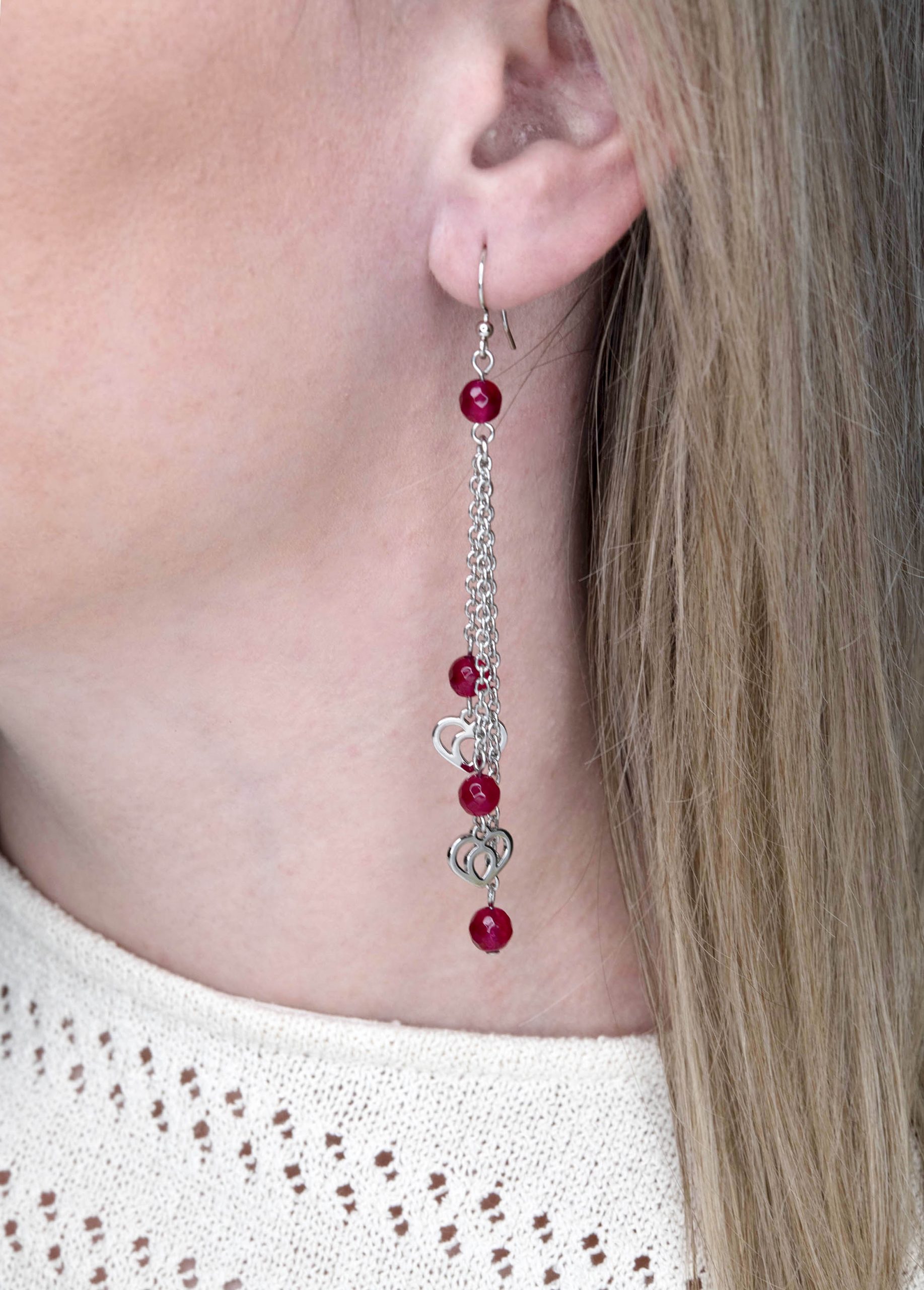 Náušnice srdiečko srdiečko  Polomka 1 retiazky+ rubínový achát