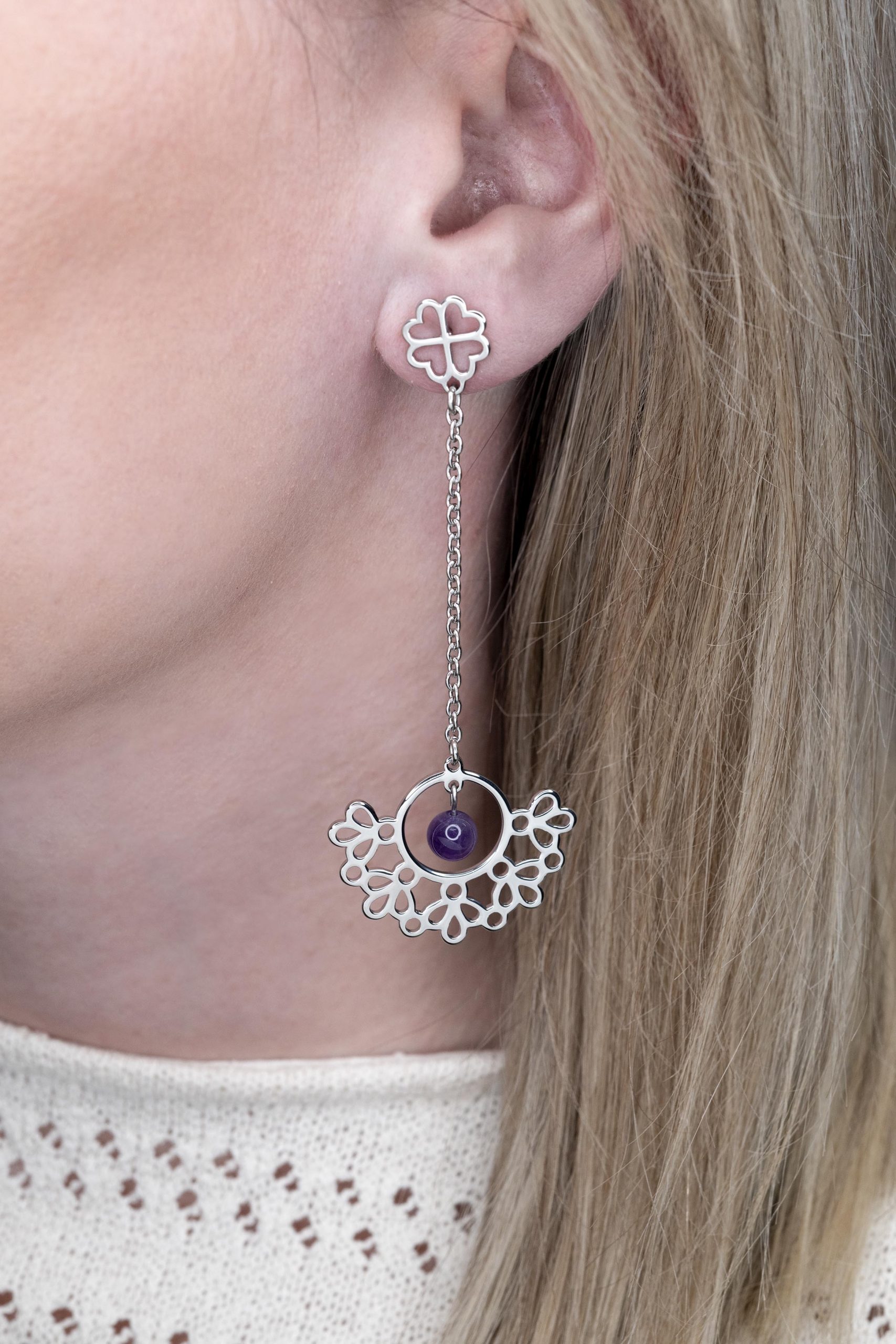 Náušnice vejár Závadka 1+ametyst na retiazke