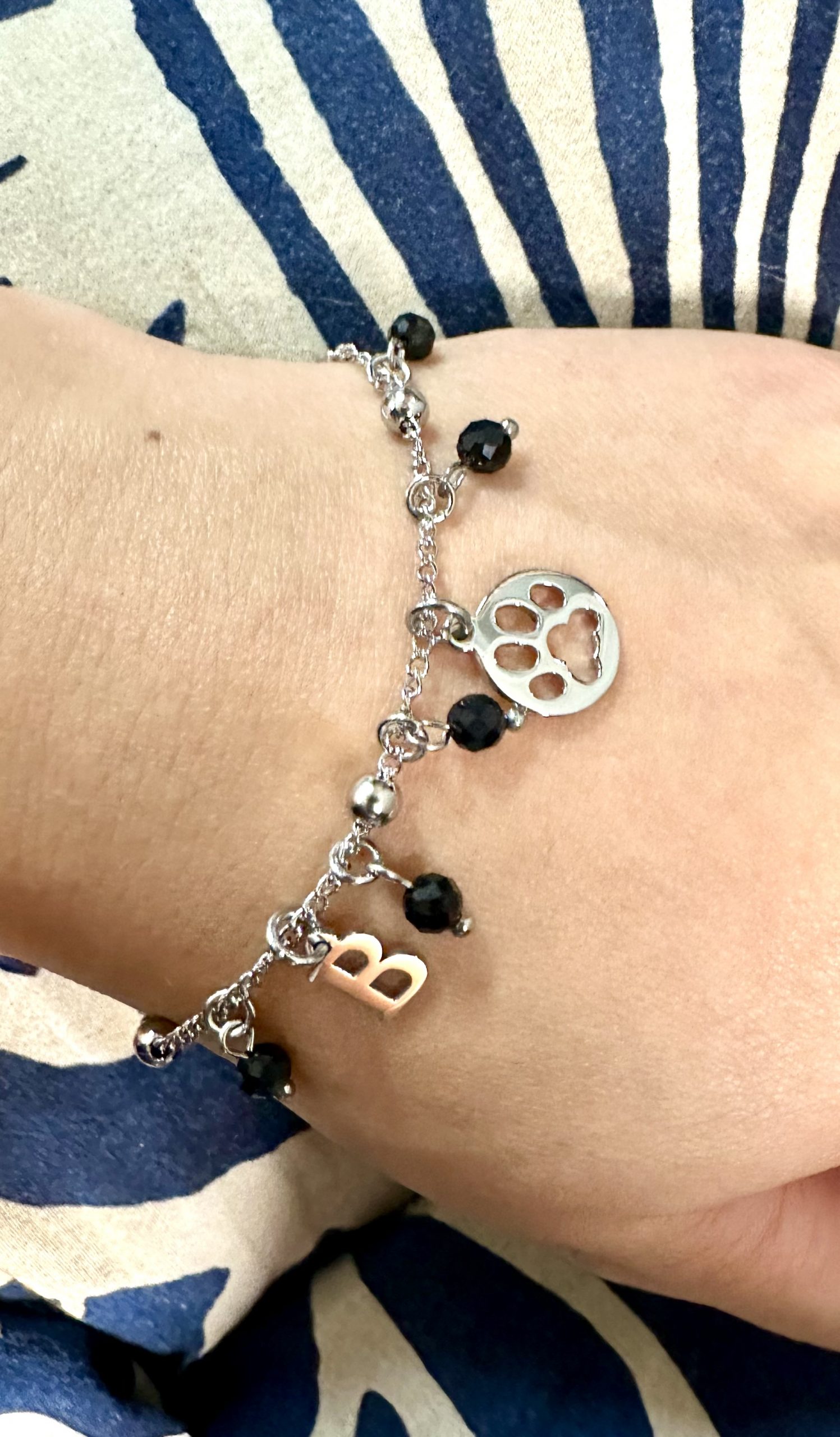 Náramok Abeceda – retiazka + onyx  mačacia labka