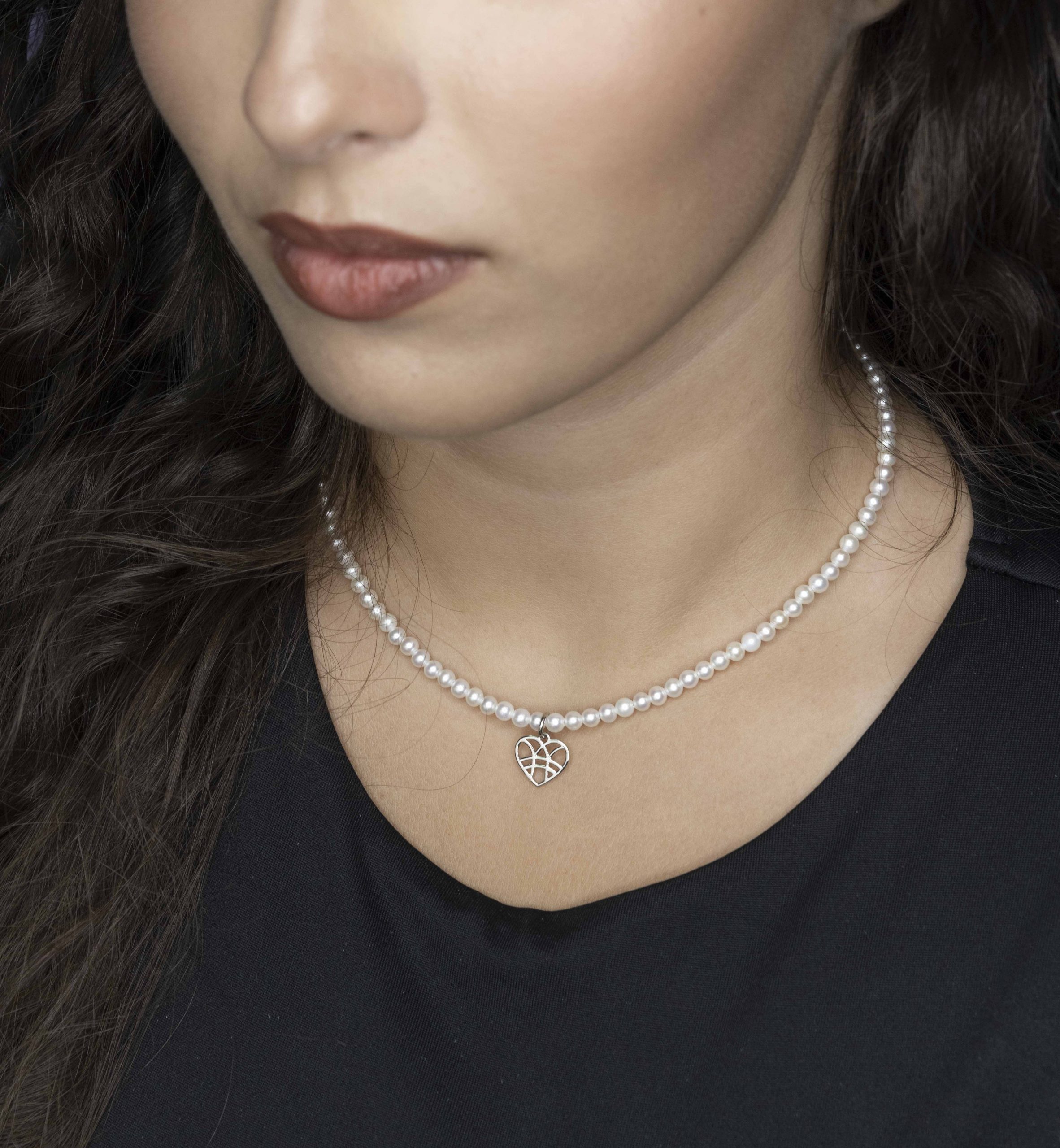 Náhrdelník - srdiečko IBA TEBE mini +biele sladkovodné perly