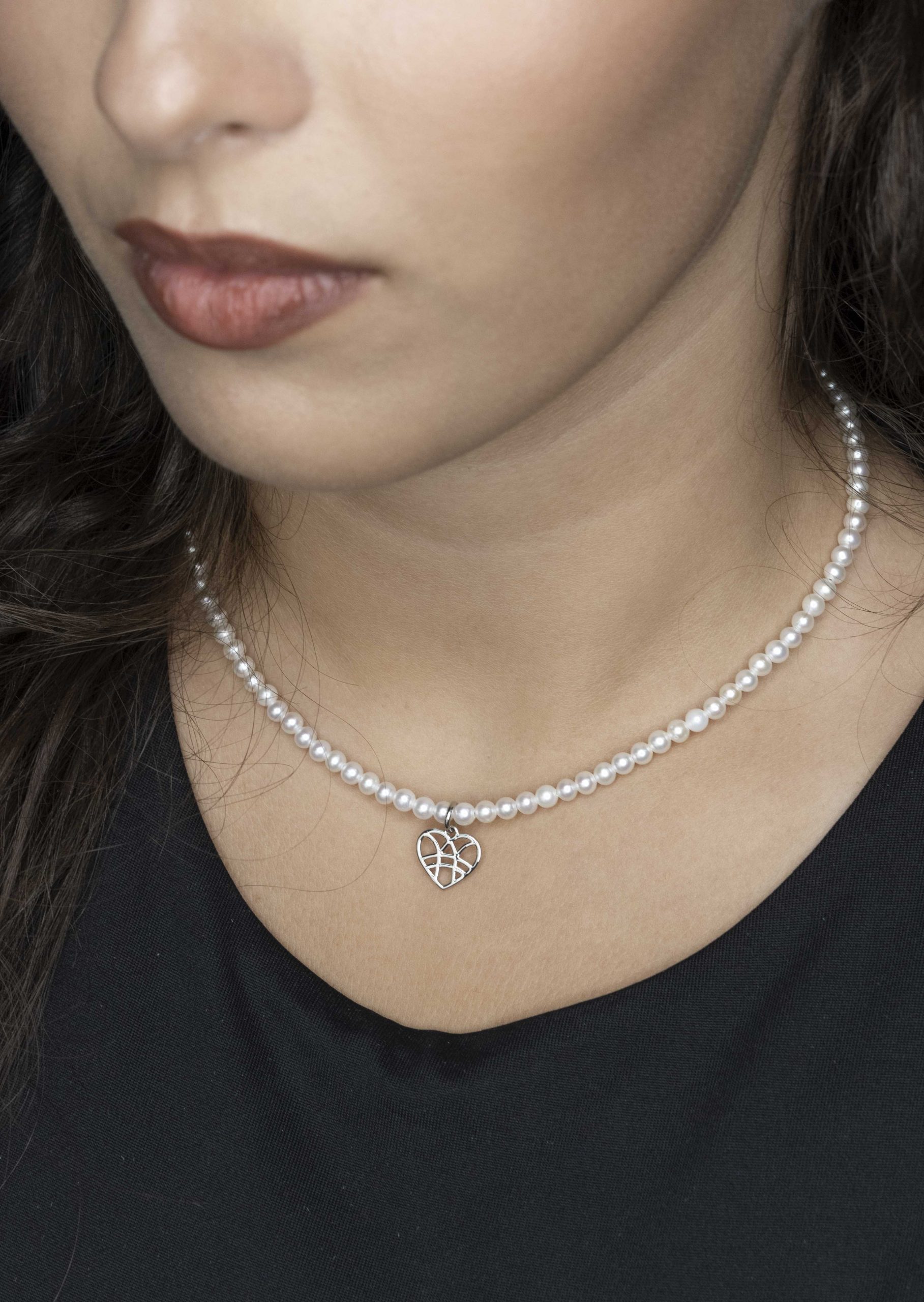 Náhrdelník - srdiečko IBA TEBE mini +biele sladkovodné perly
