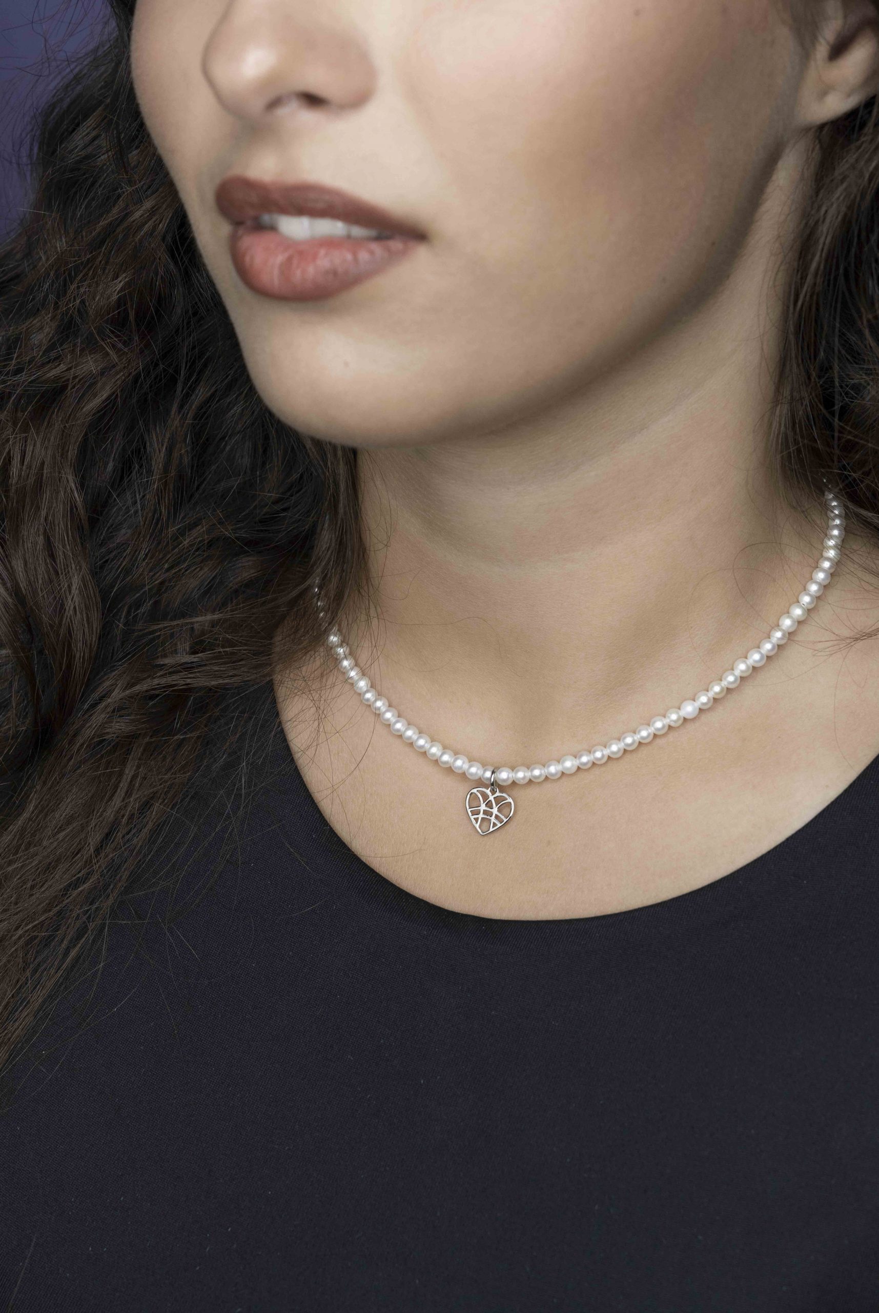 Náhrdelník - srdiečko IBA TEBE mini +biele sladkovodné perly