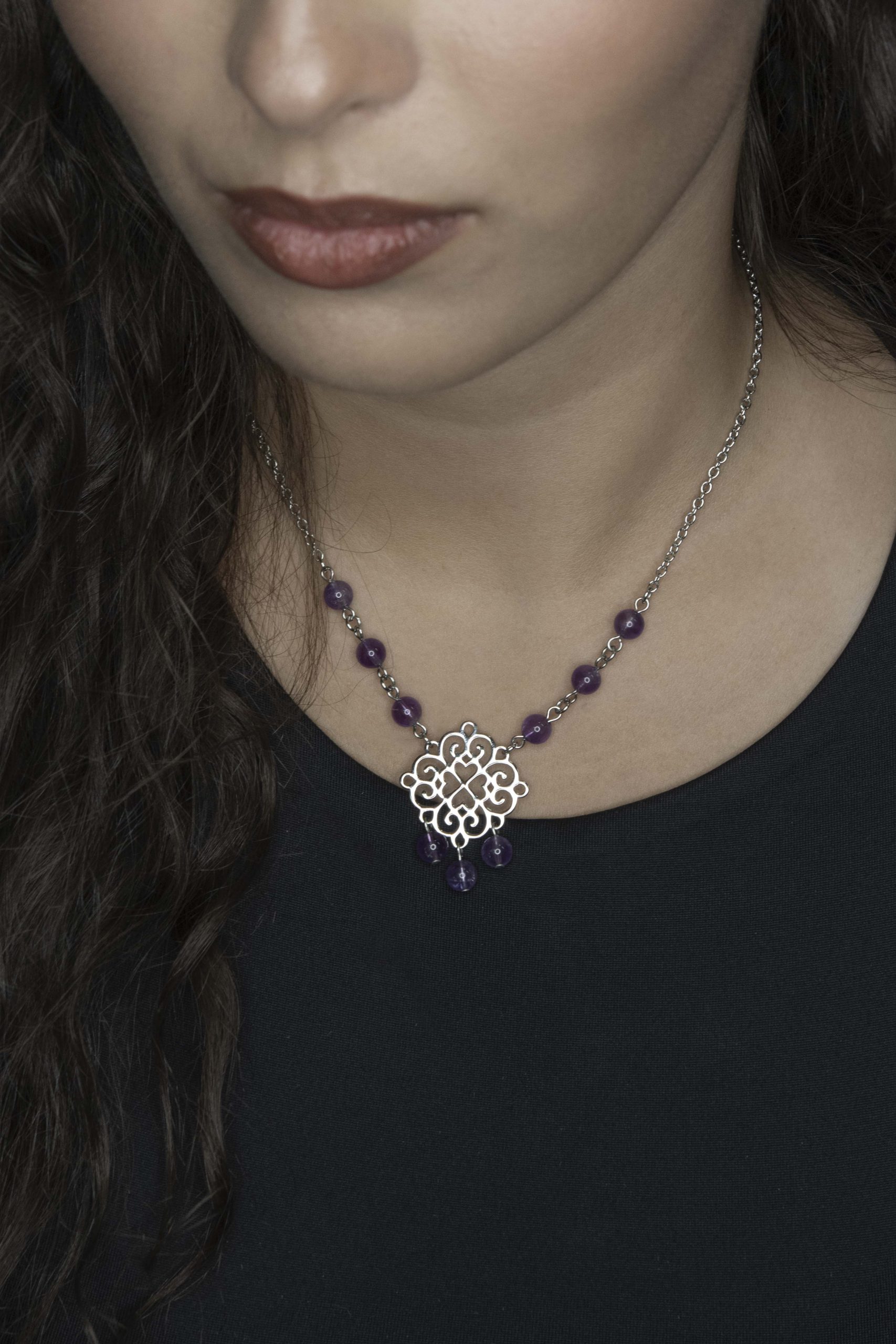 Náhrdelník - Závadka ornament 1 štvorlístok + fialový ametyst