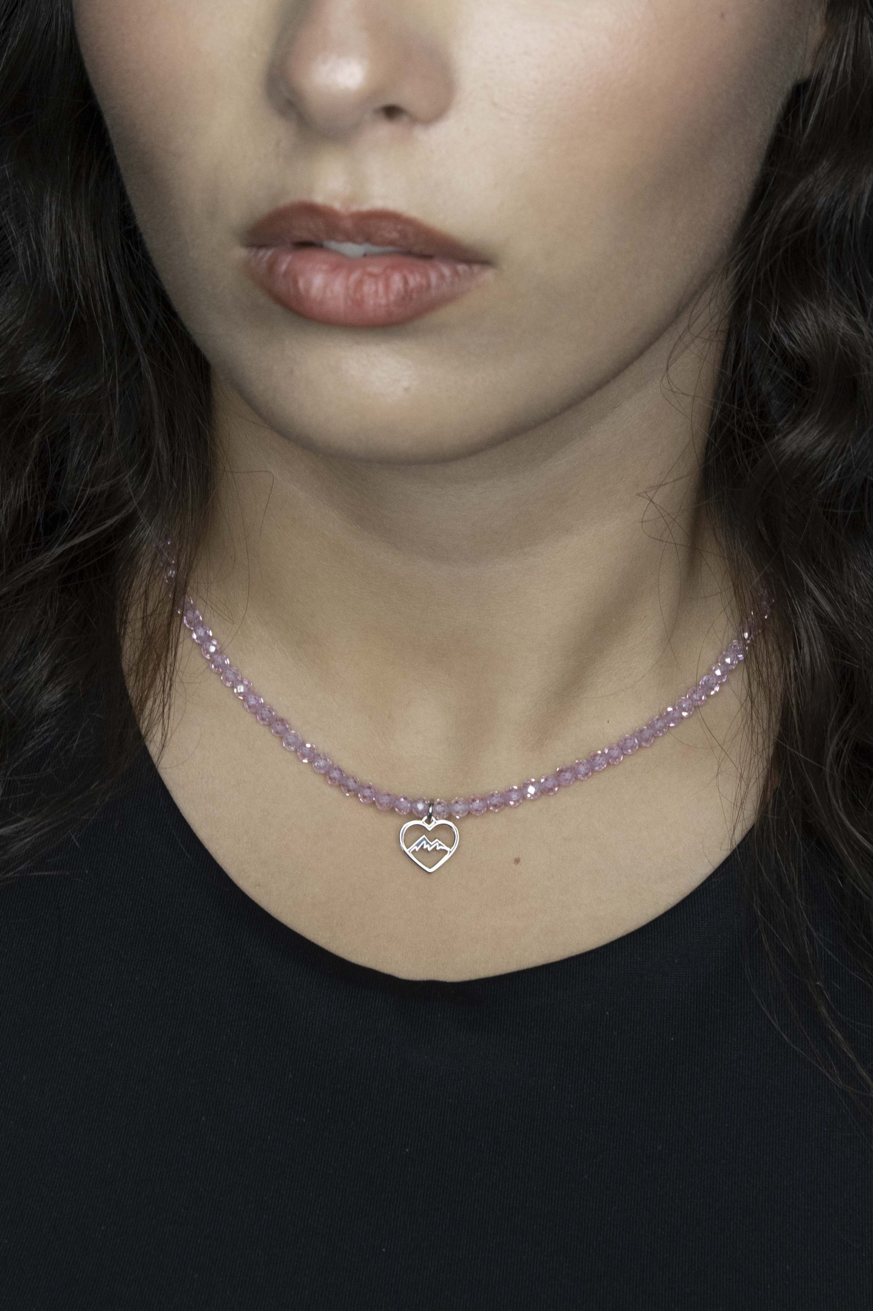 Náhrdelník - hory srdce MINI + brúsený ružový zirkon