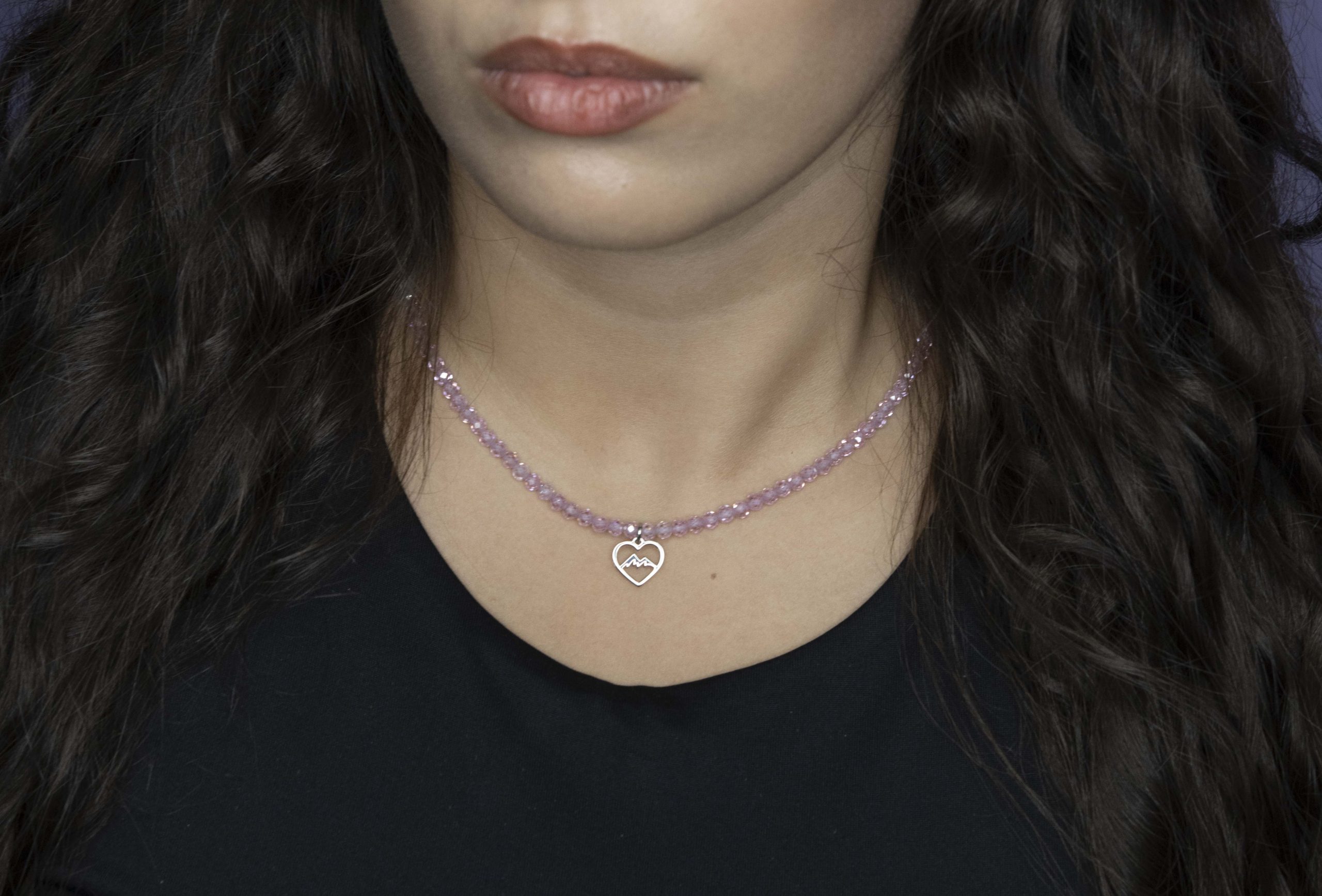 Náhrdelník -  hory srdce MINI + brúsený ružový zirkon