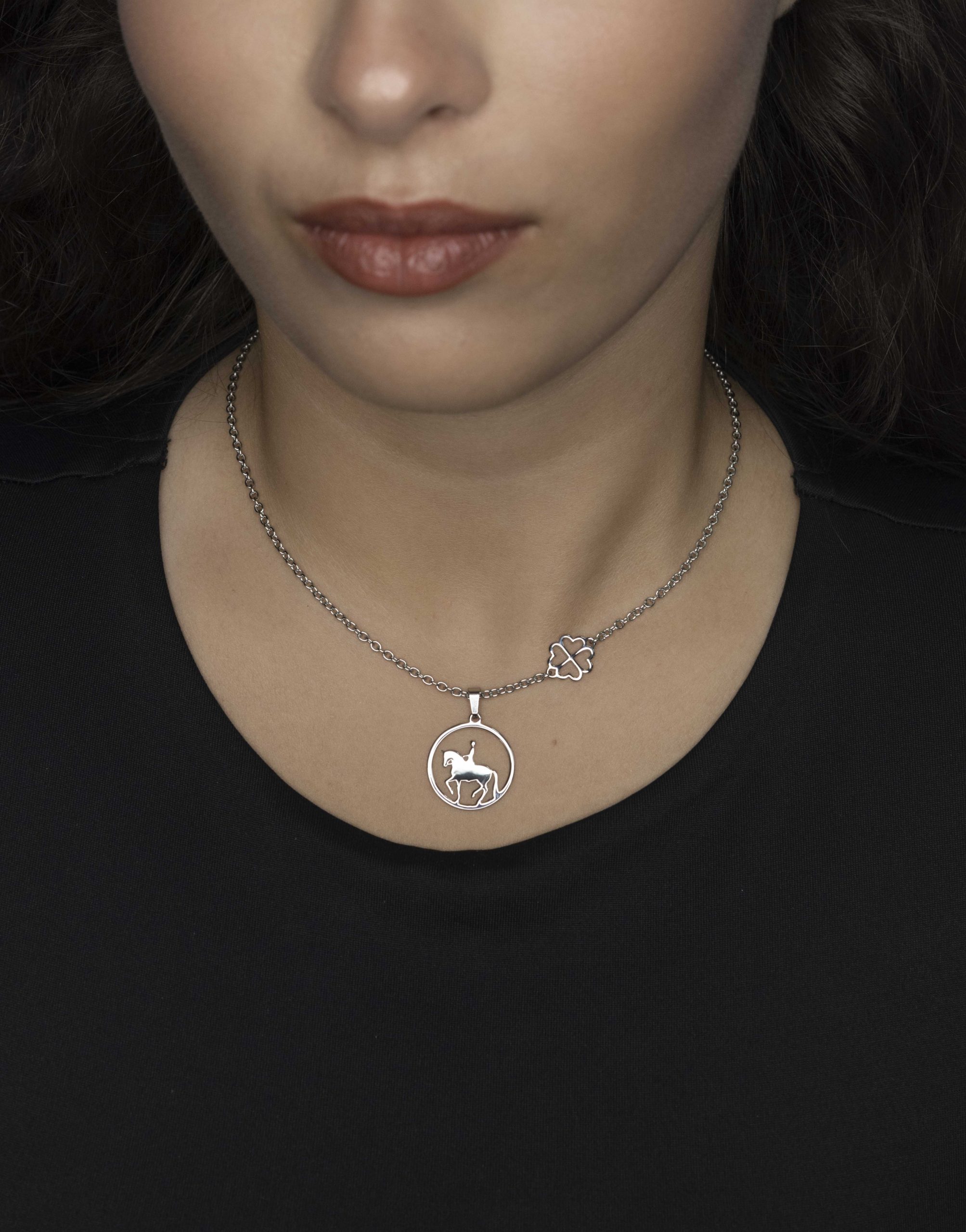 Prívesok piaf - jazdec kruh - 2cm so štvorlístkom