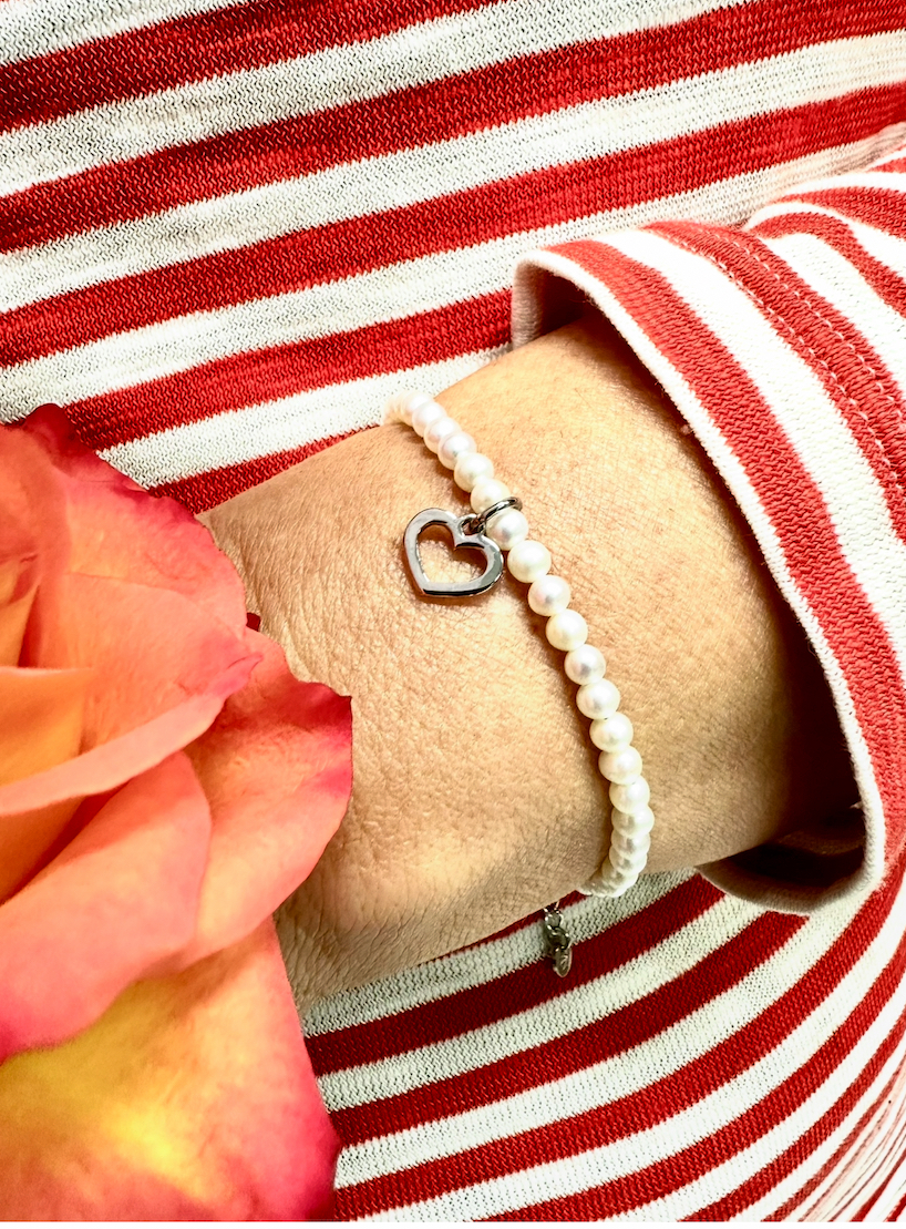 Náramok Závadka srdiečko MINI- retiazka- perly