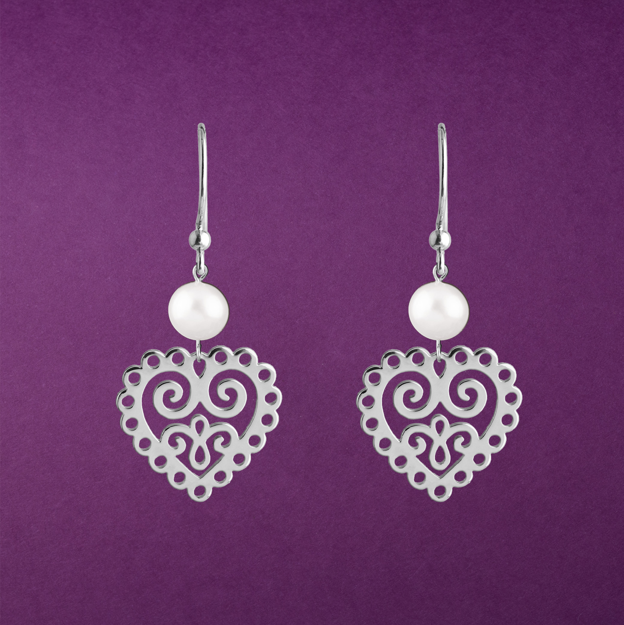 Náušnice srdce ornament mini 1 s perlou